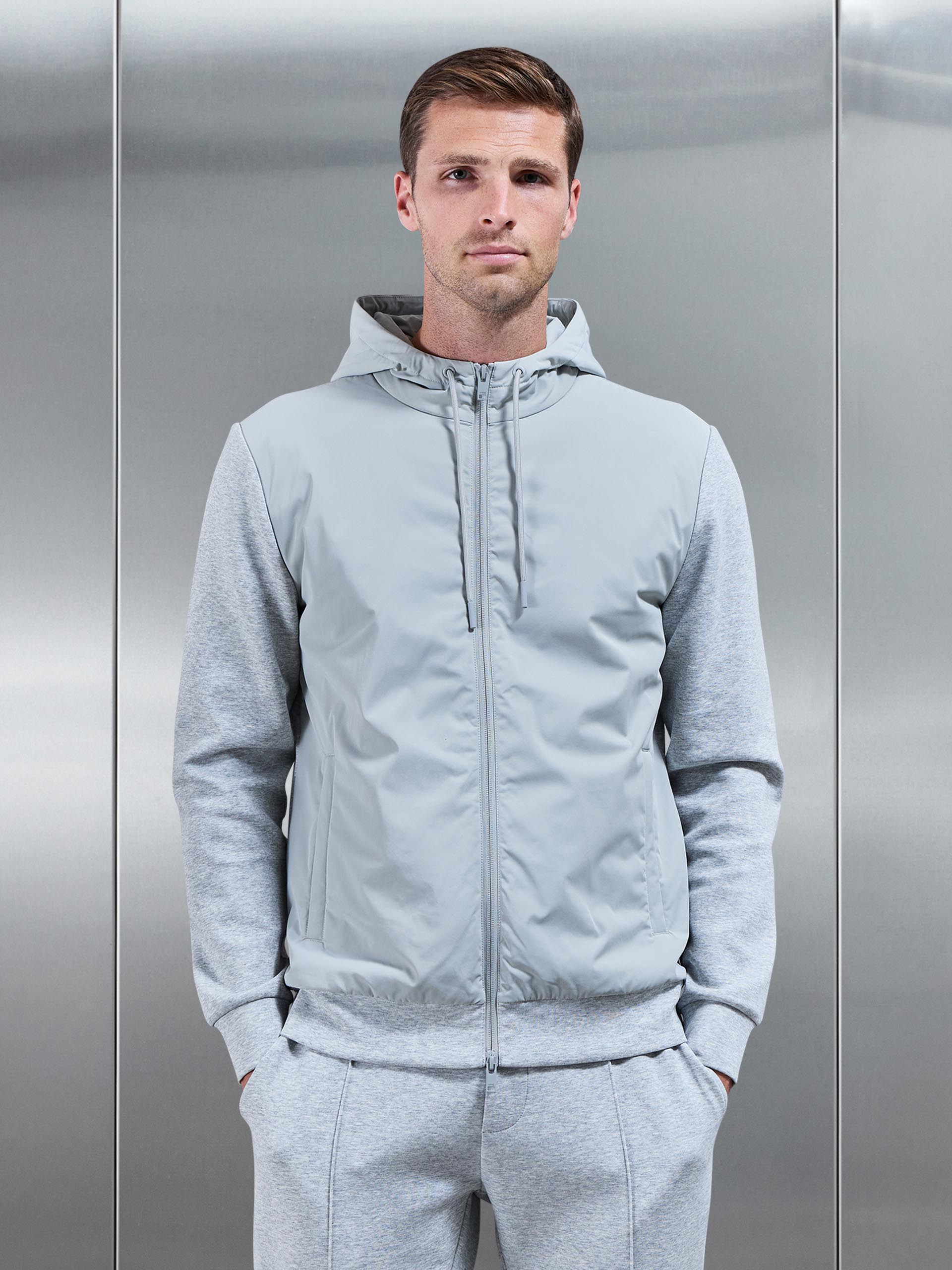 Mens Interlock Jersey Hybrid Technical Windbreaker in Marl Grey