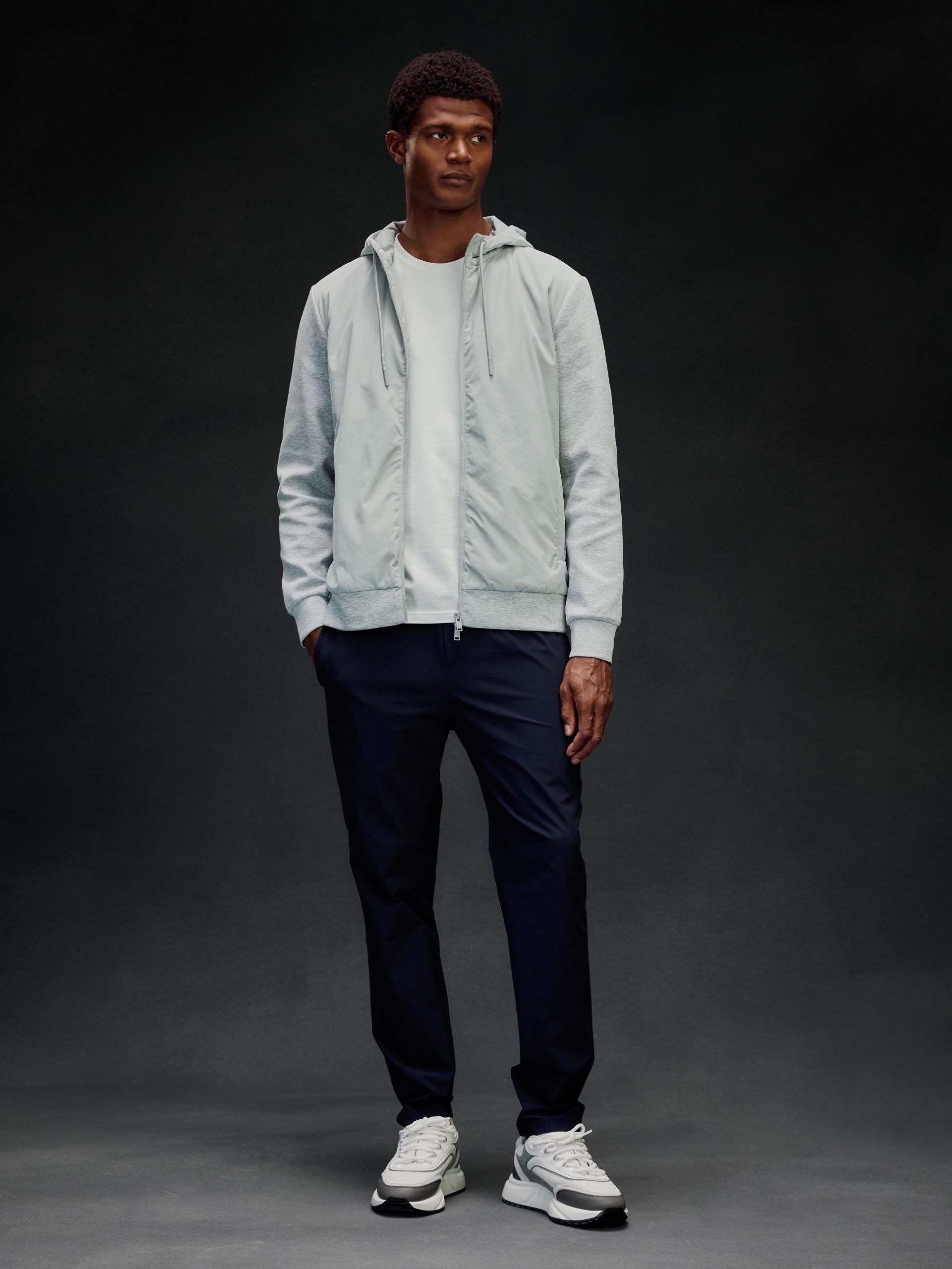Mens Interlock Jersey Hybrid Technical Windbreaker in Marl Grey
