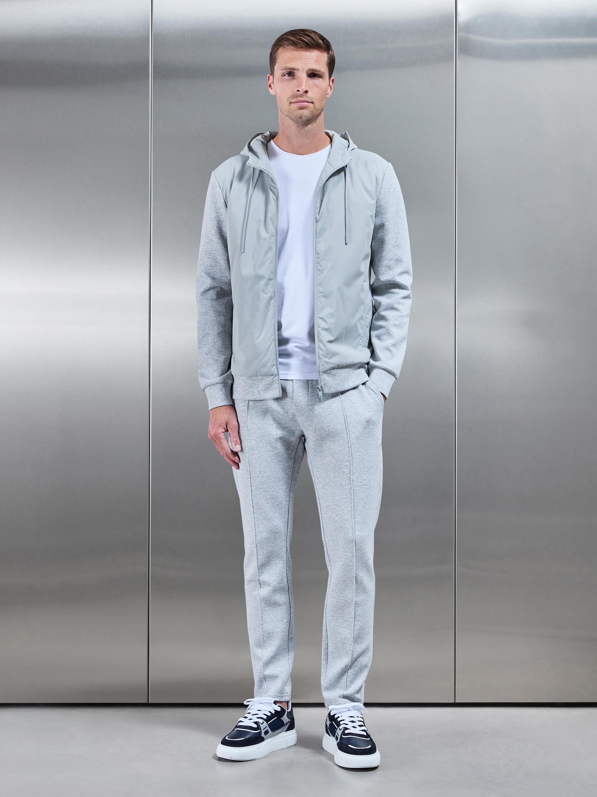 Mens Interlock Jersey Hybrid Technical Windbreaker in Marl Grey