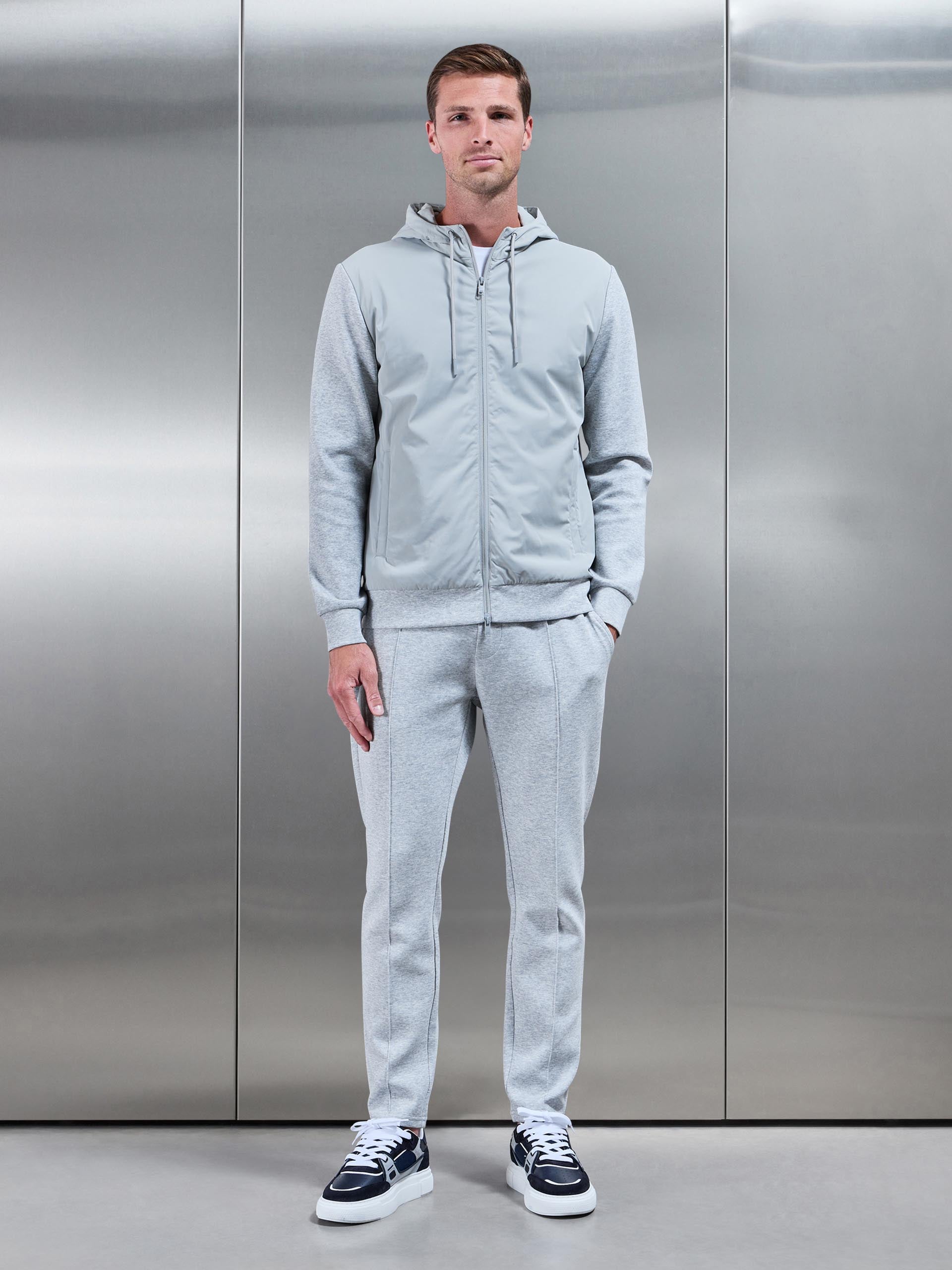 Mens Interlock Jersey Hybrid Technical Windbreaker in Marl Grey
