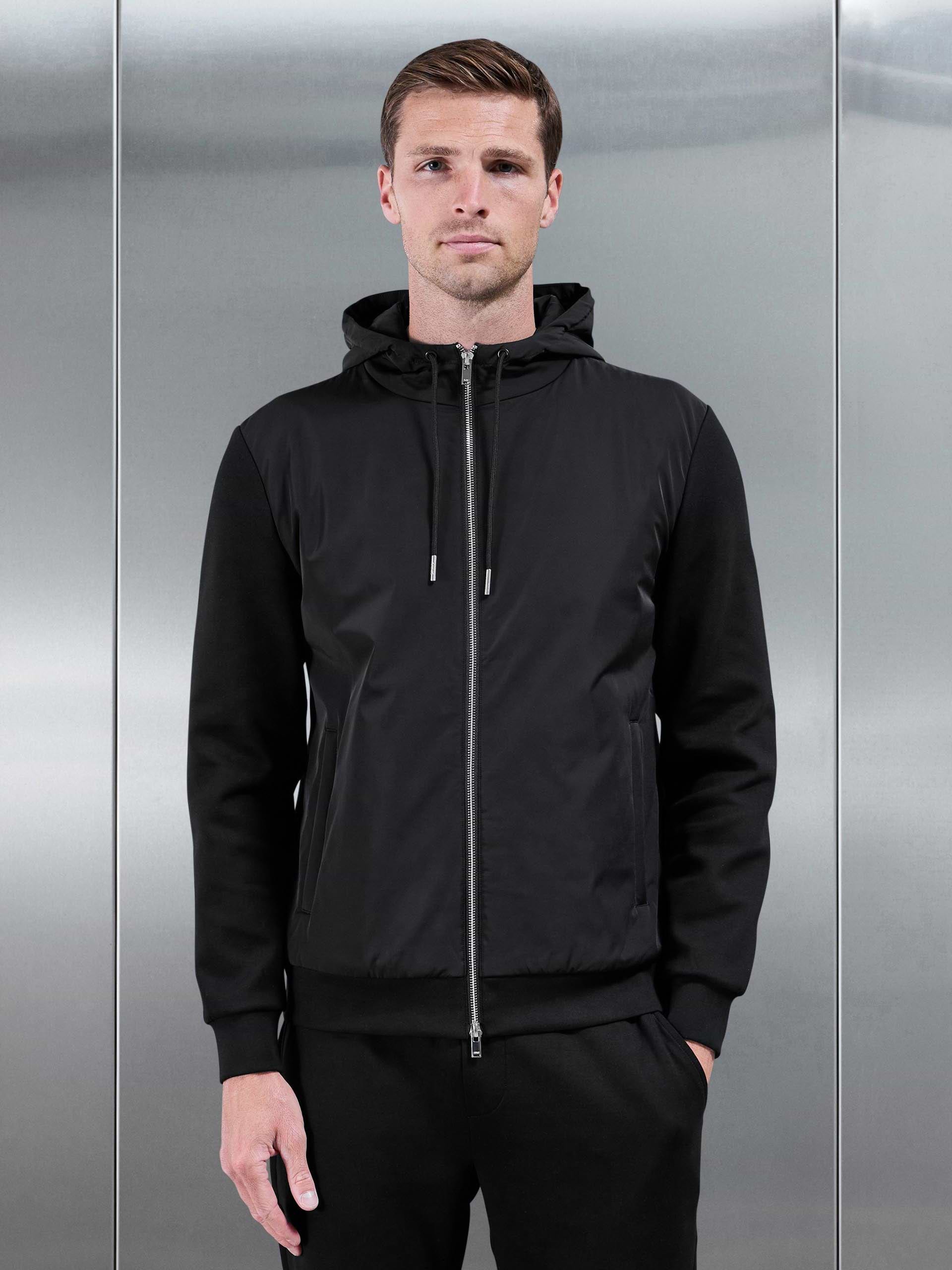 Interlock Jersey Hybrid Windbreaker in Black