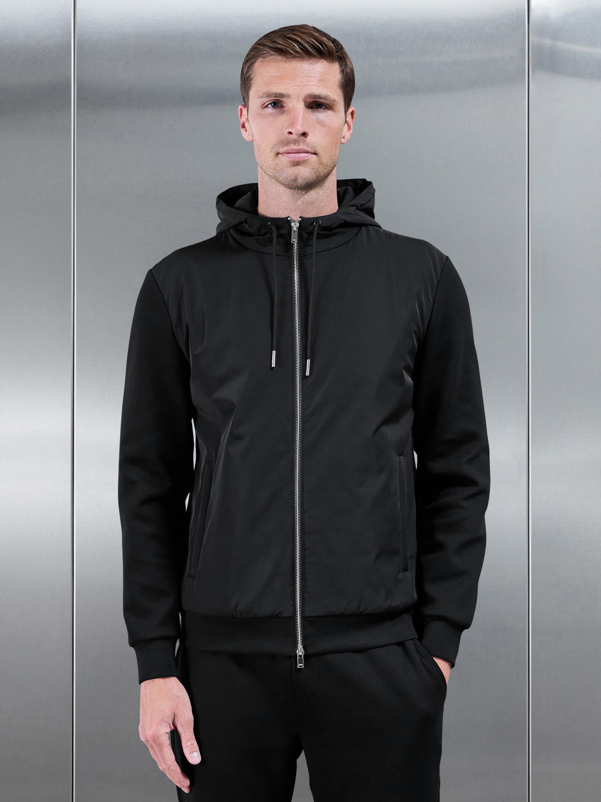 Mens Interlock Jersey Hybrid Windbreaker in Black