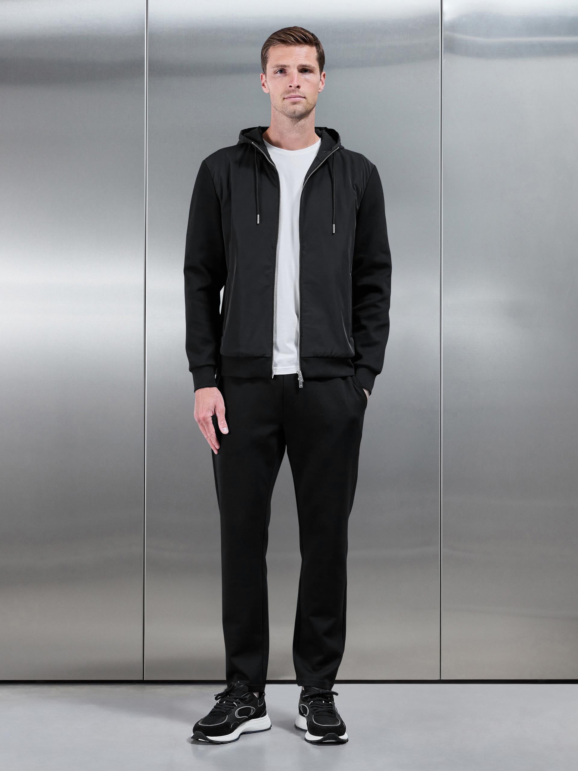 Mens Interlock Jersey Hybrid Windbreaker in Black