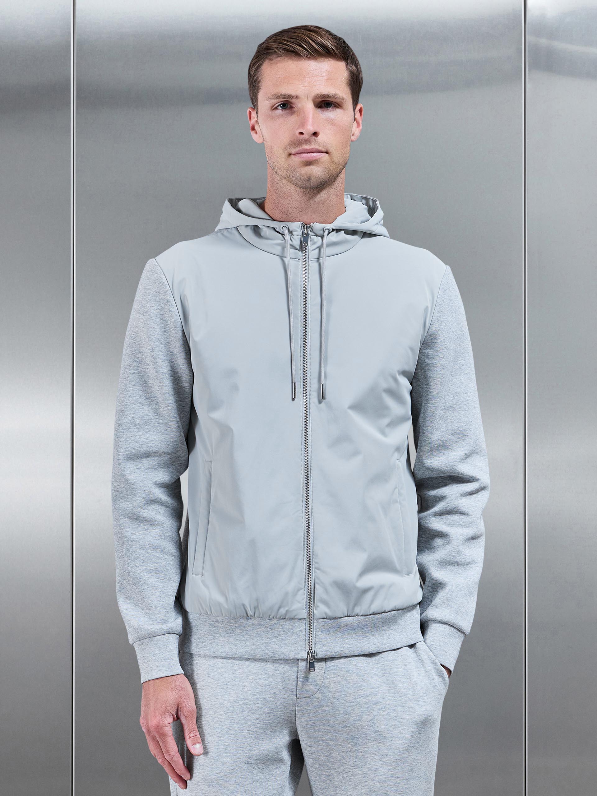 Mens Interlock Jersey Hybrid Windbreaker in Marl Grey