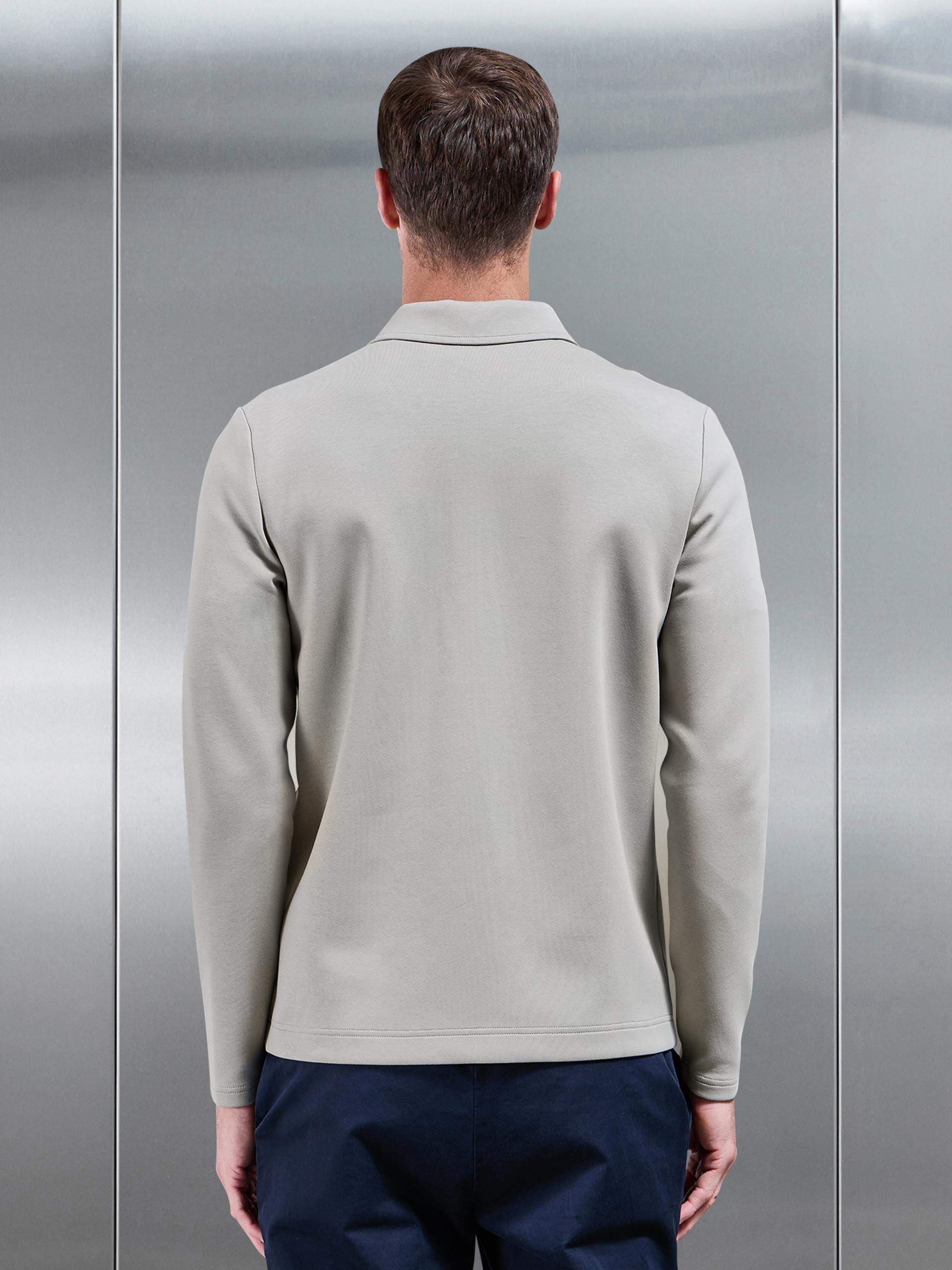 Mens Interlock Jersey Pocket Zip Through Overshirt in Stone