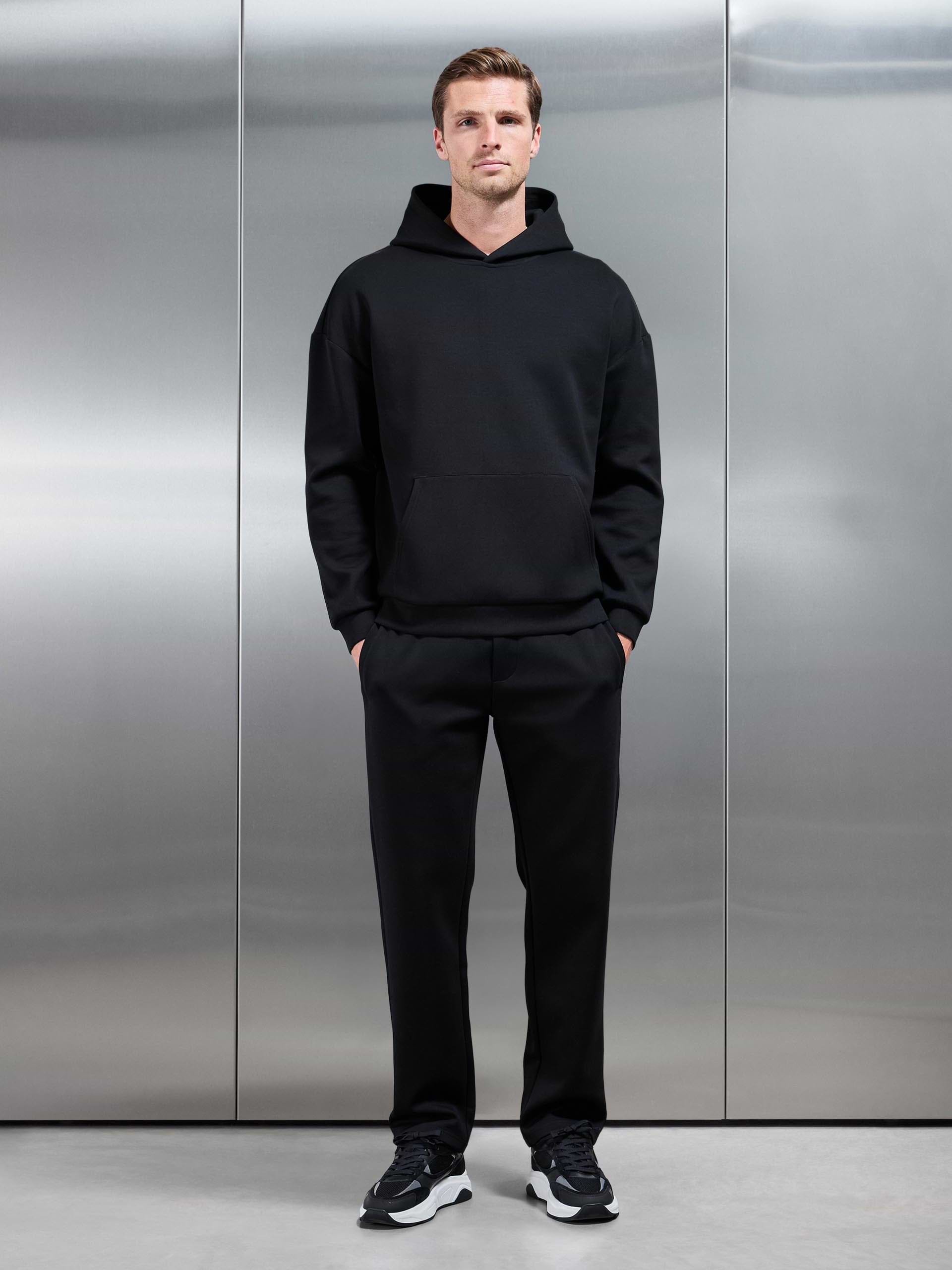 Mens Interlock Jersey Relaxed Fit Hoodie in Black