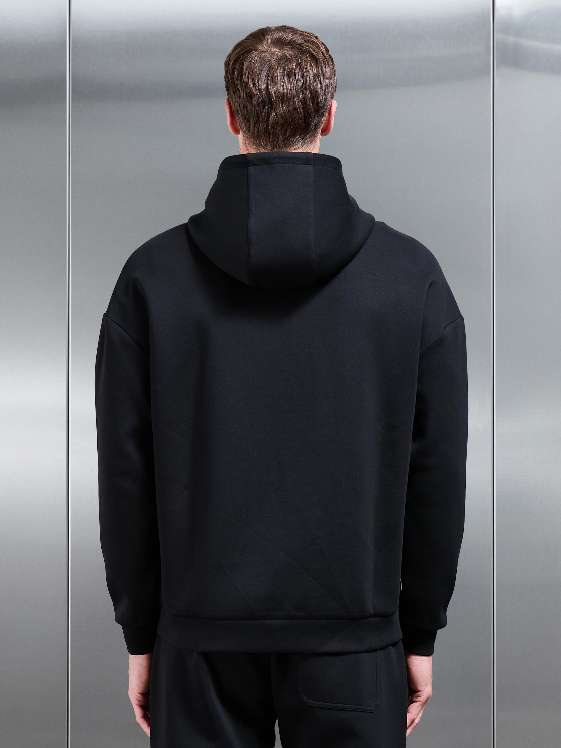Mens Interlock Jersey Relaxed Fit Hoodie in Black
