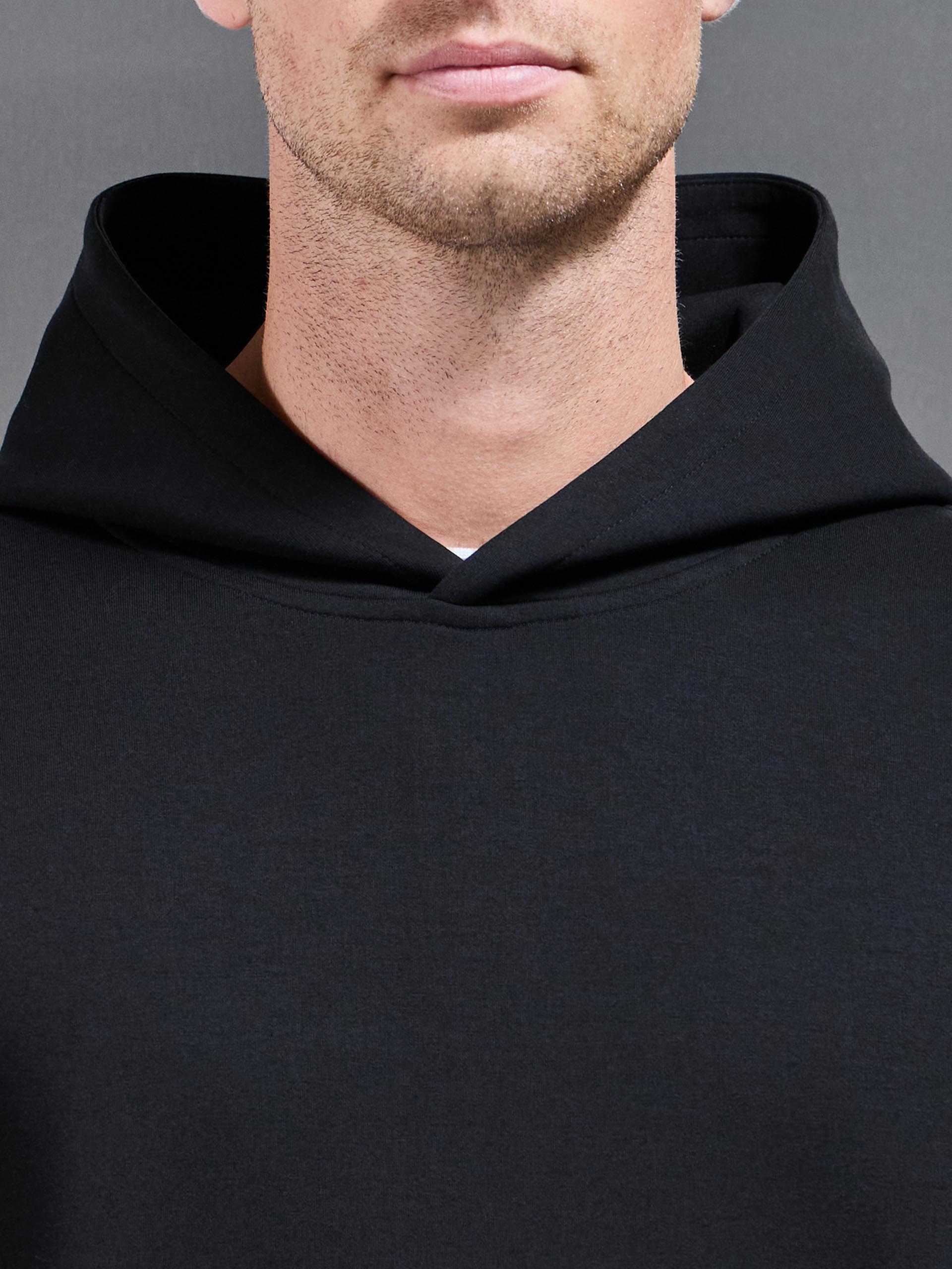 Mens Interlock Jersey Relaxed Fit Hoodie in Black