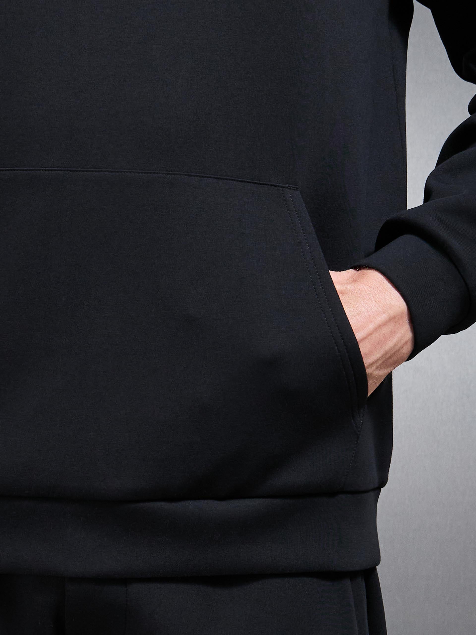 Mens Interlock Jersey Relaxed Fit Hoodie in Black