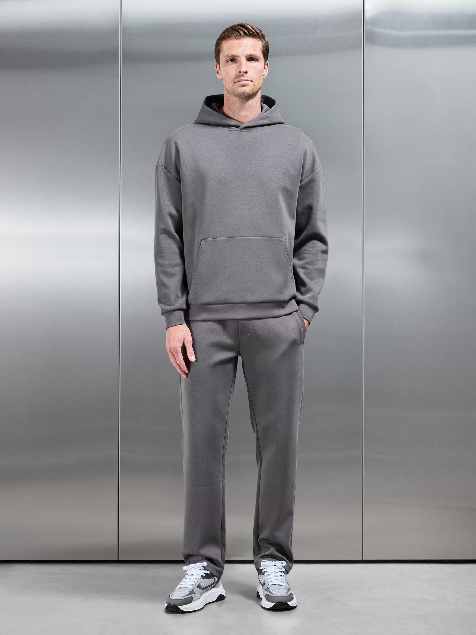 Mens Interlock Jersey Relaxed Fit Hoodie in Charcoal