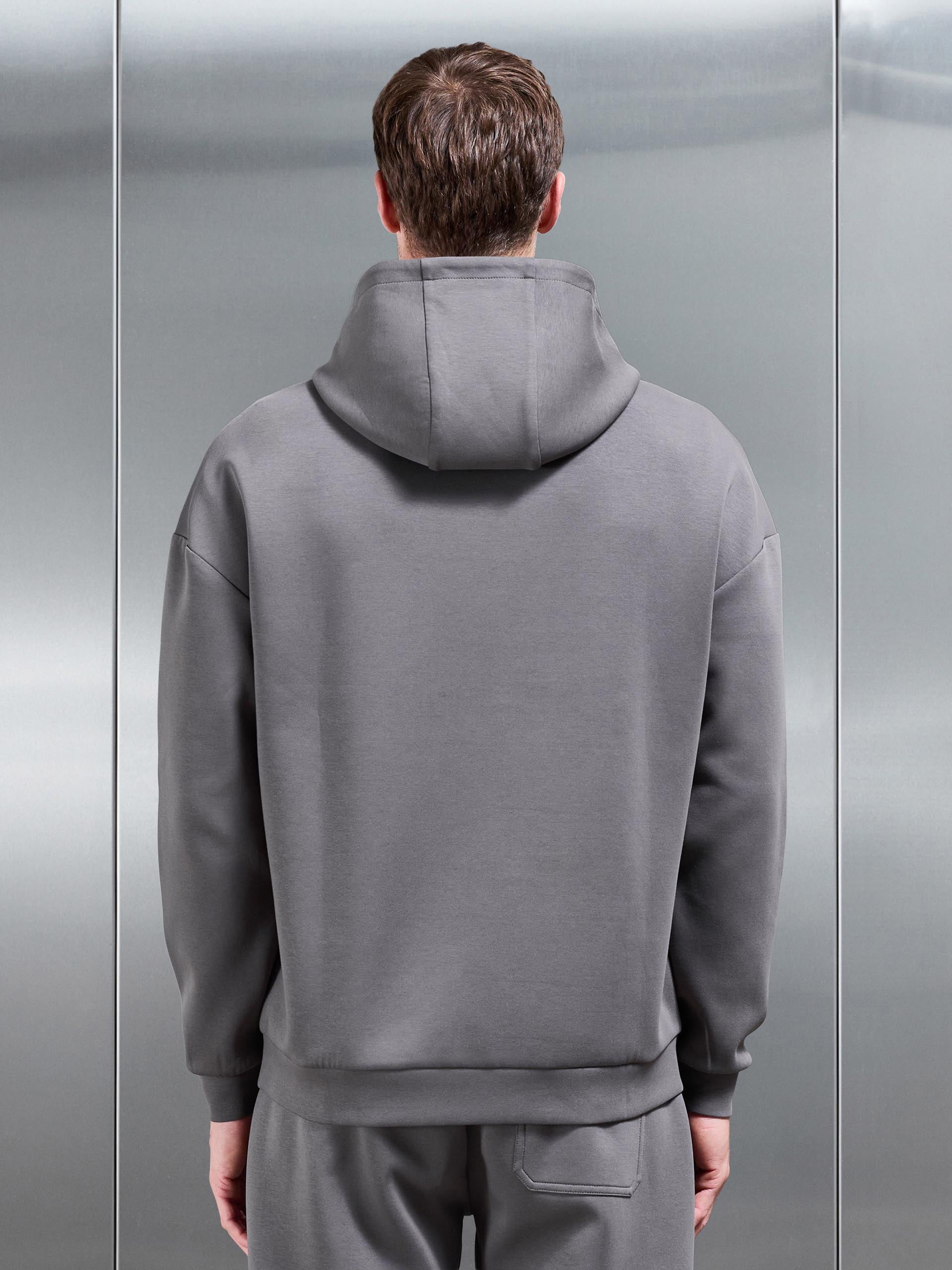 Mens Interlock Jersey Relaxed Fit Hoodie in Charcoal