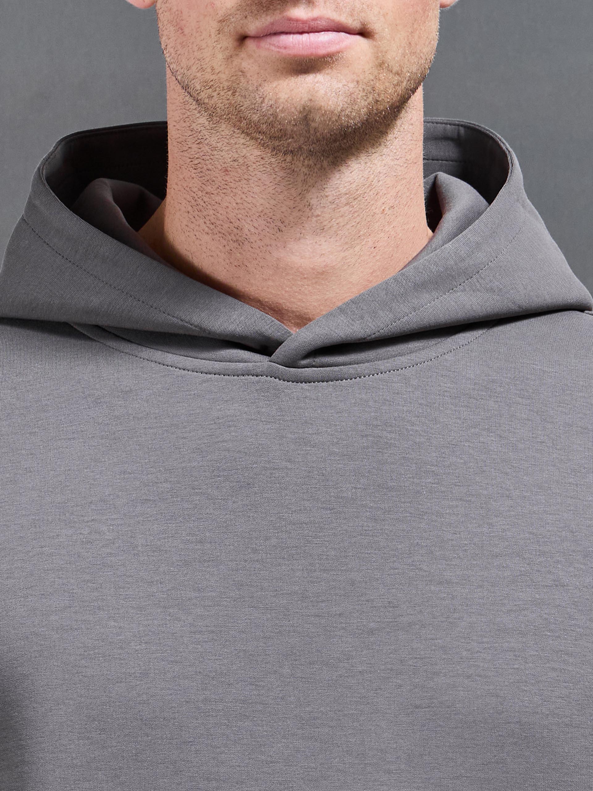 Mens Interlock Jersey Relaxed Fit Hoodie in Charcoal