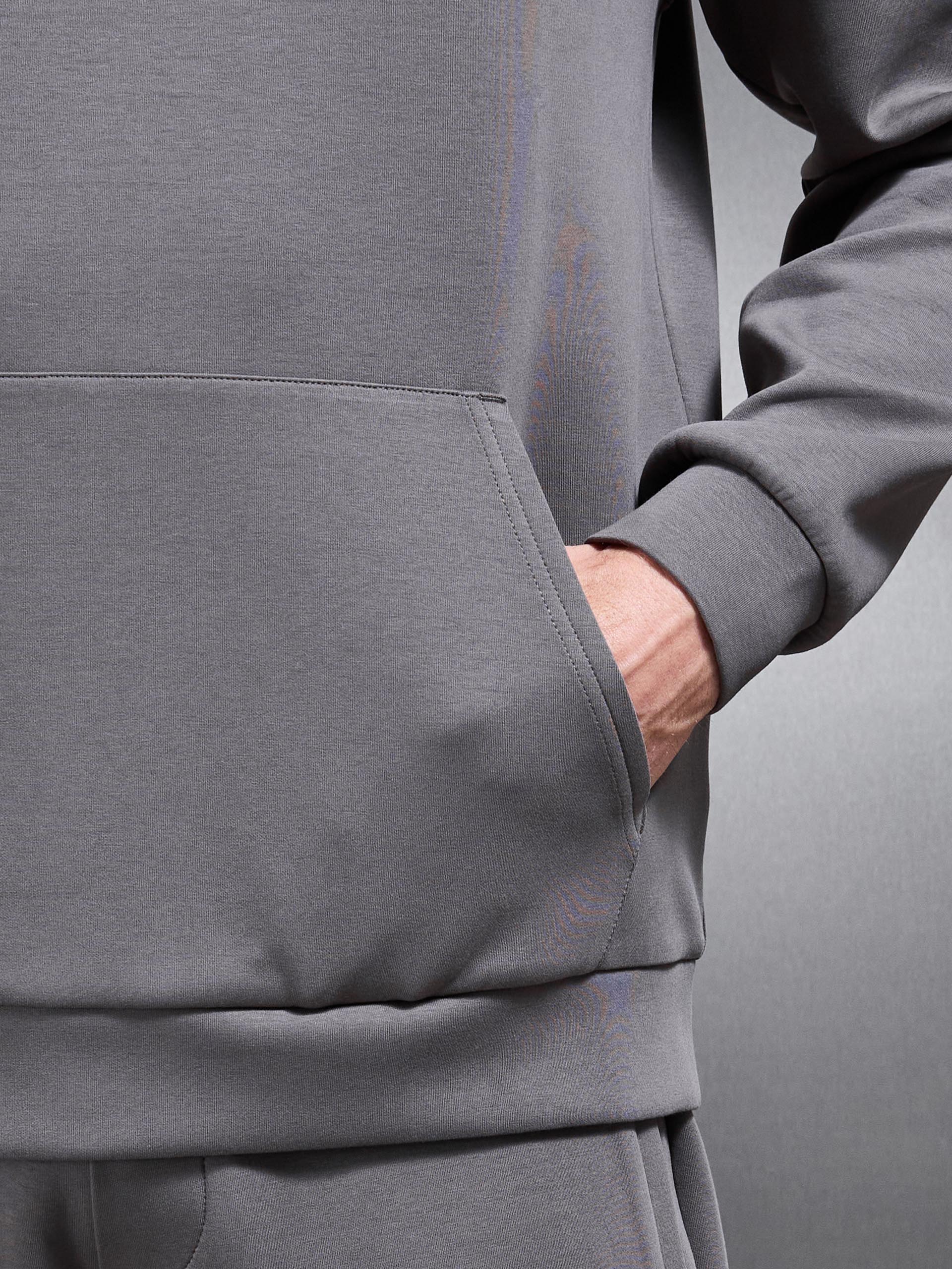 Mens Interlock Jersey Relaxed Fit Hoodie in Charcoal