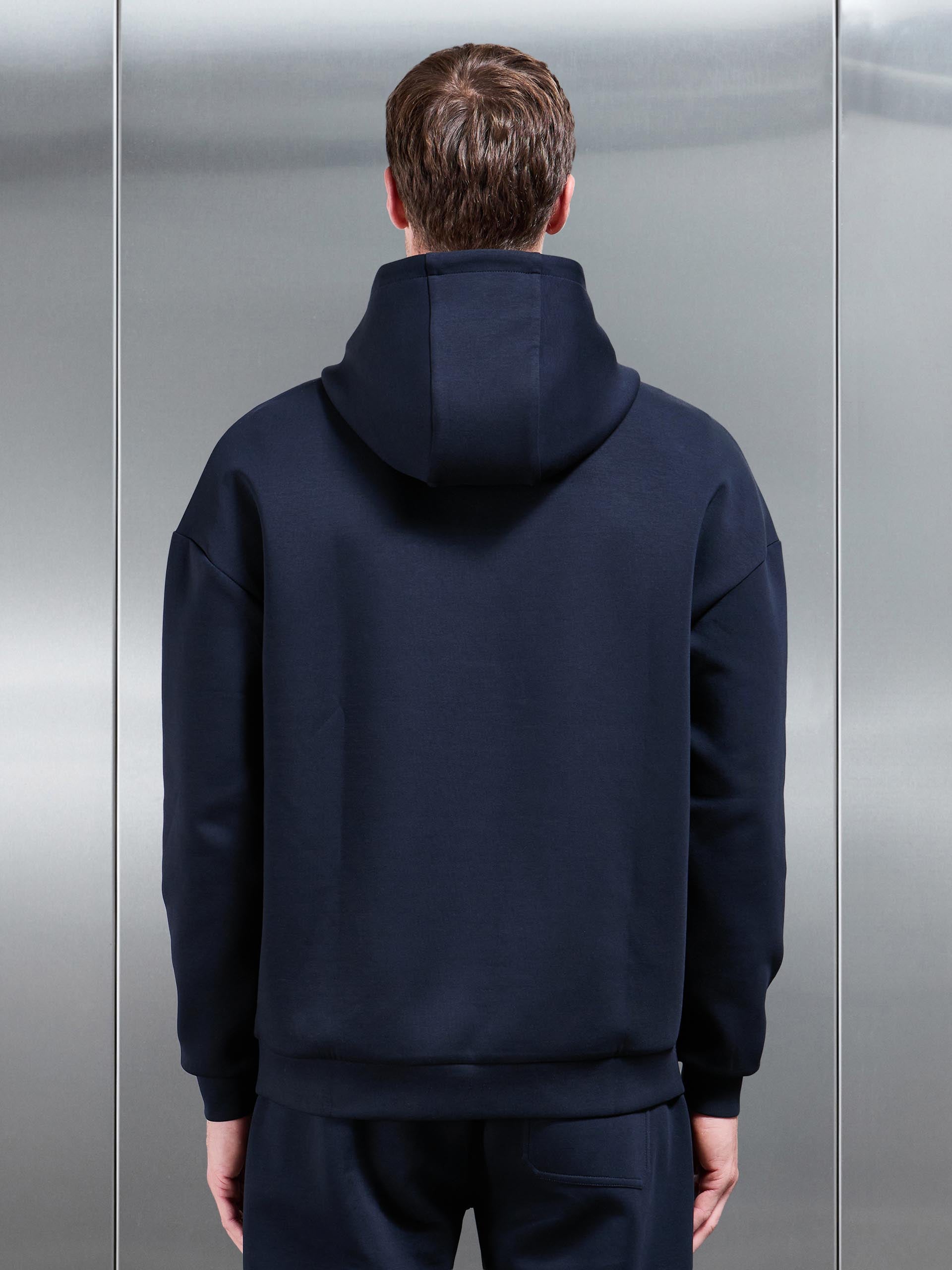 Mens Interlock Jersey Relaxed Fit Hoodie in Navy