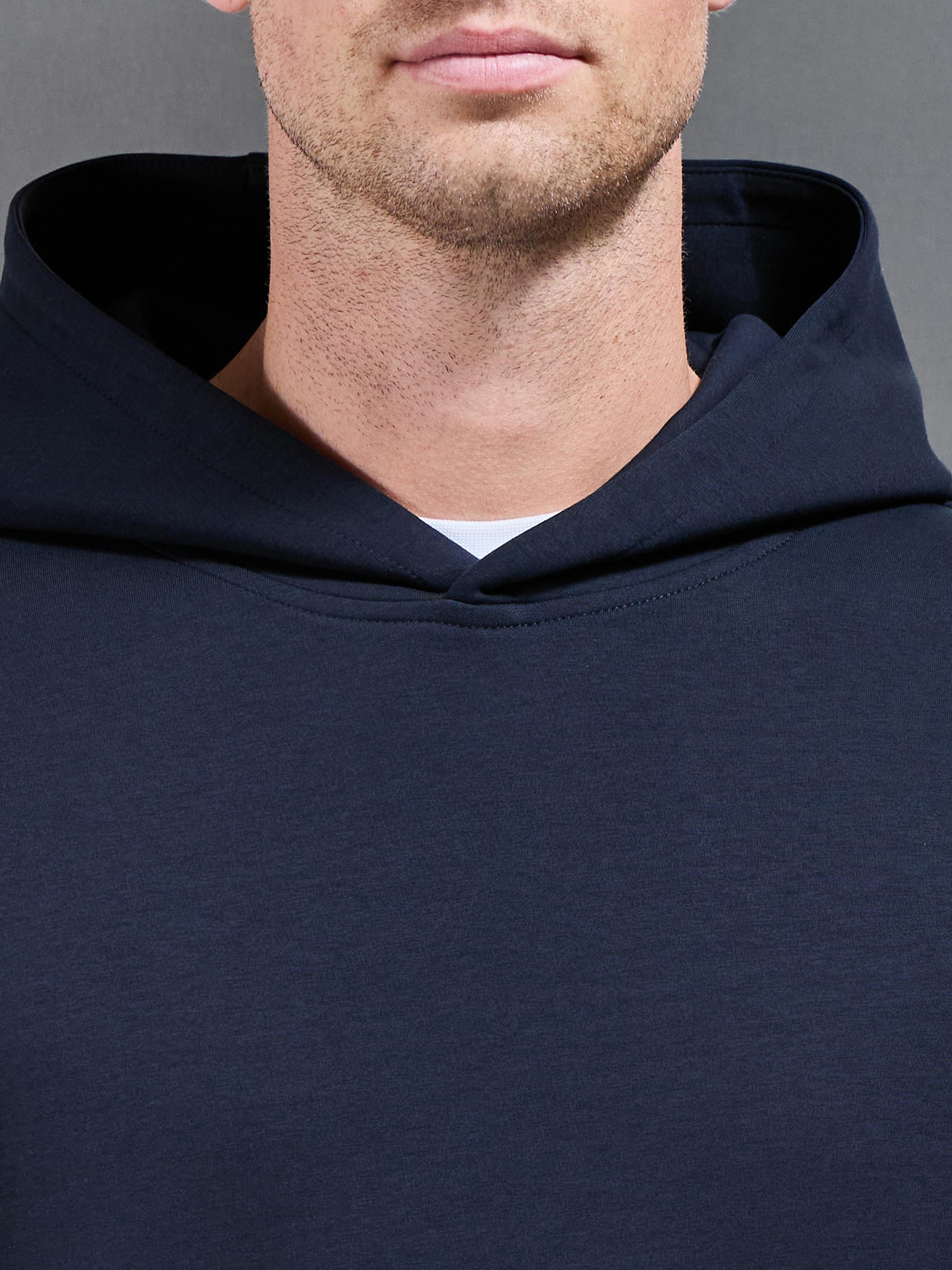 Mens Interlock Jersey Relaxed Fit Hoodie in Navy