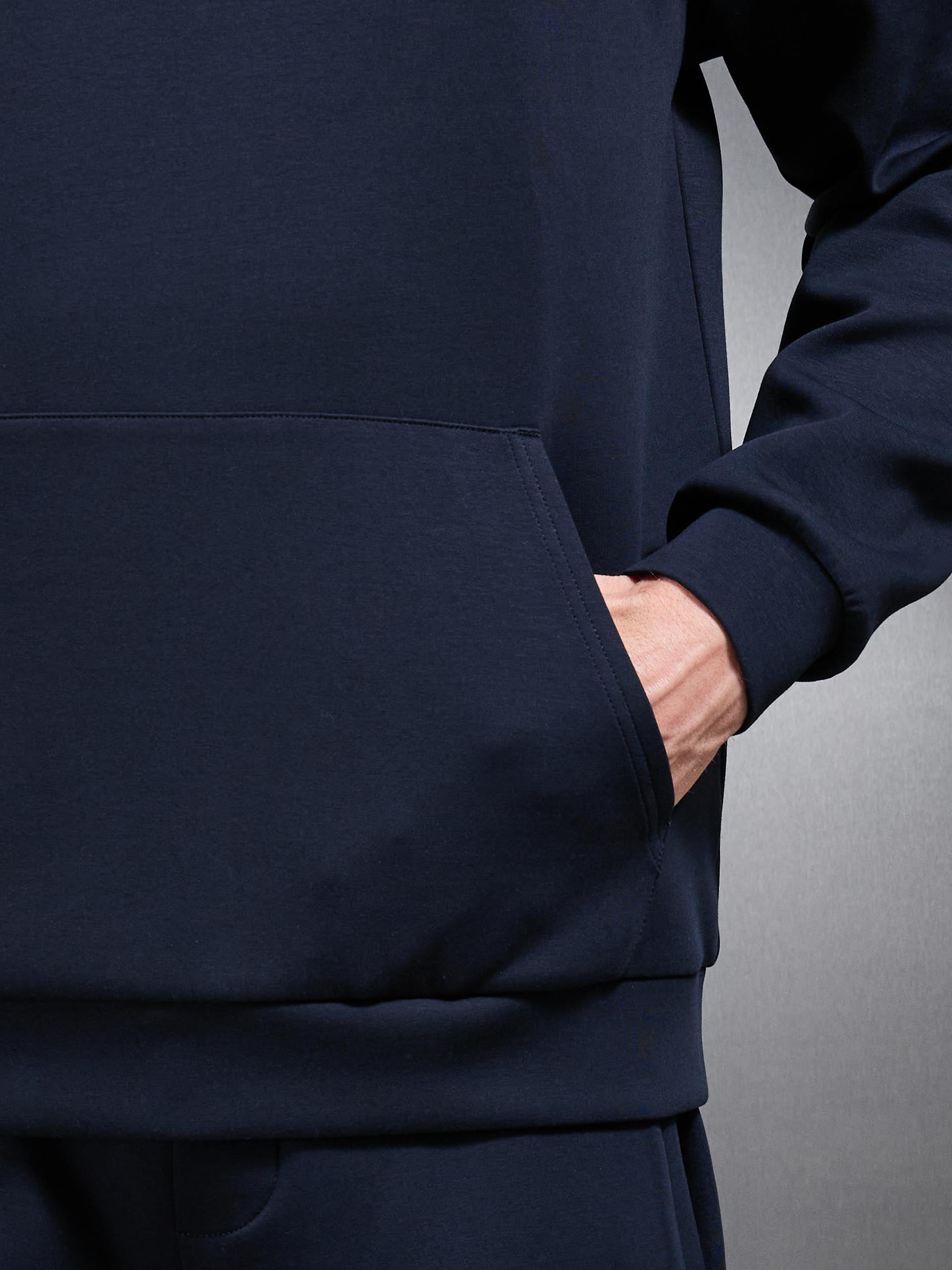 Mens Interlock Jersey Relaxed Fit Hoodie in Navy