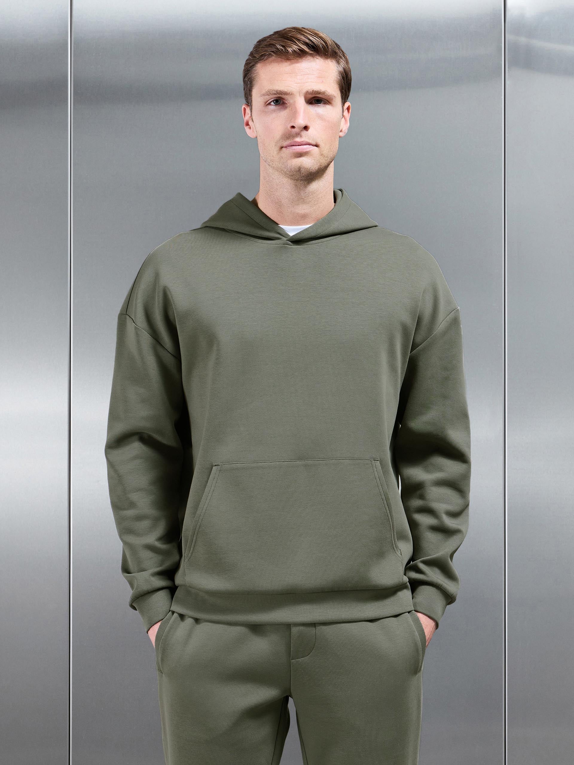 Mens Interlock Jersey Relaxed Fit Hoodie in Sage