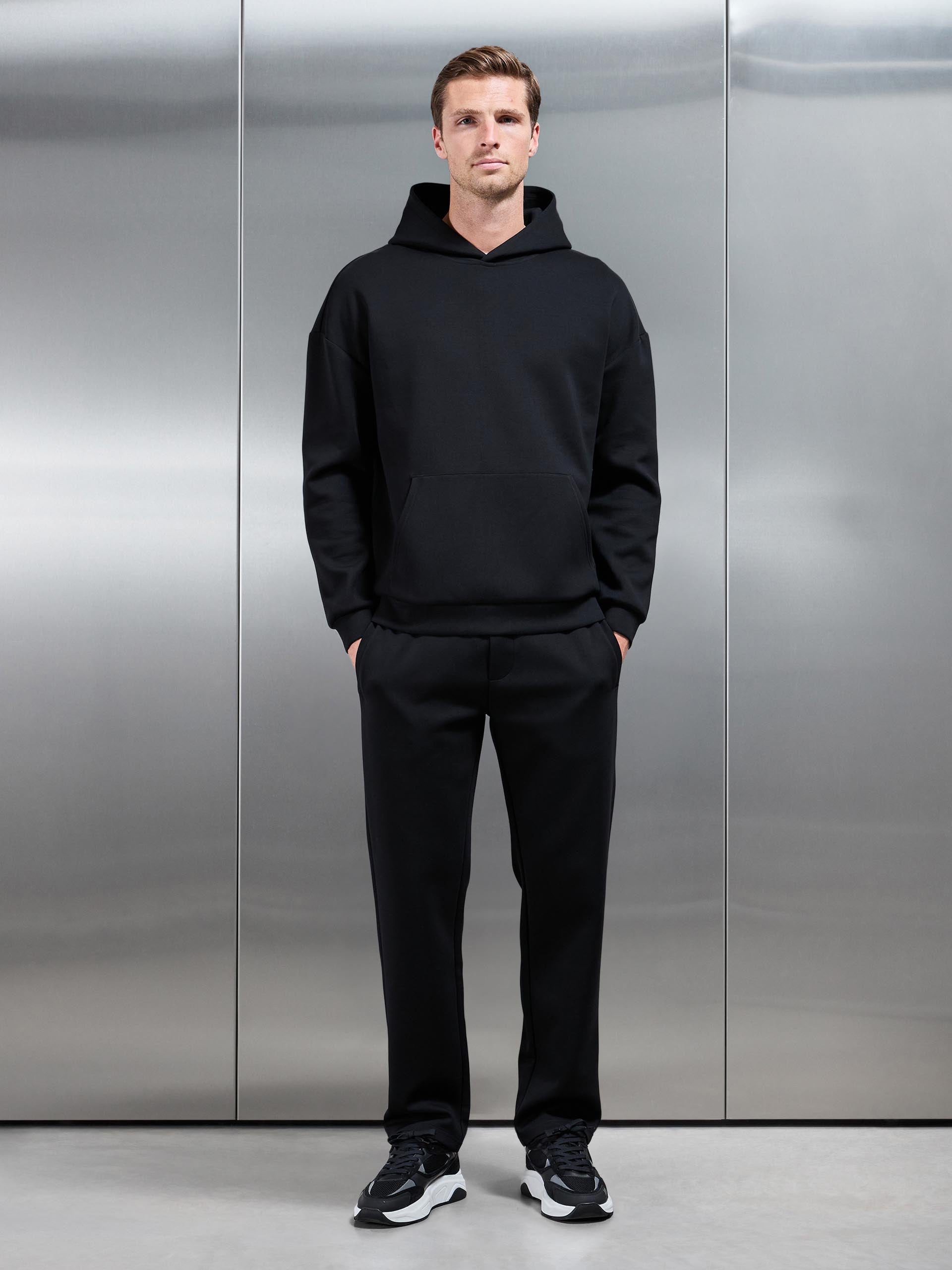 Mens Interlock Jersey Straight Leg Jogger in Black