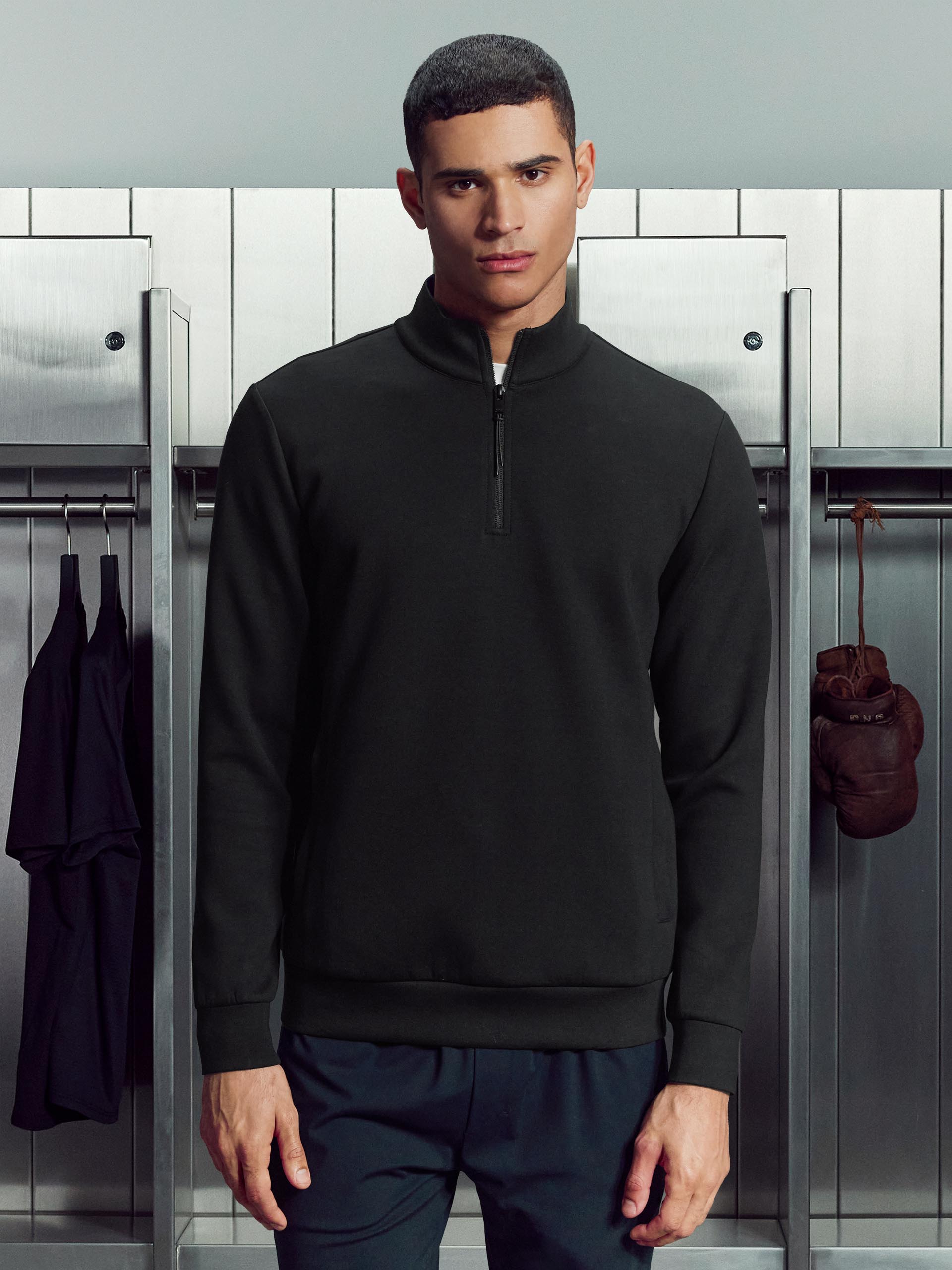 Mens Interlock Jersey Technical Half Zip in Black