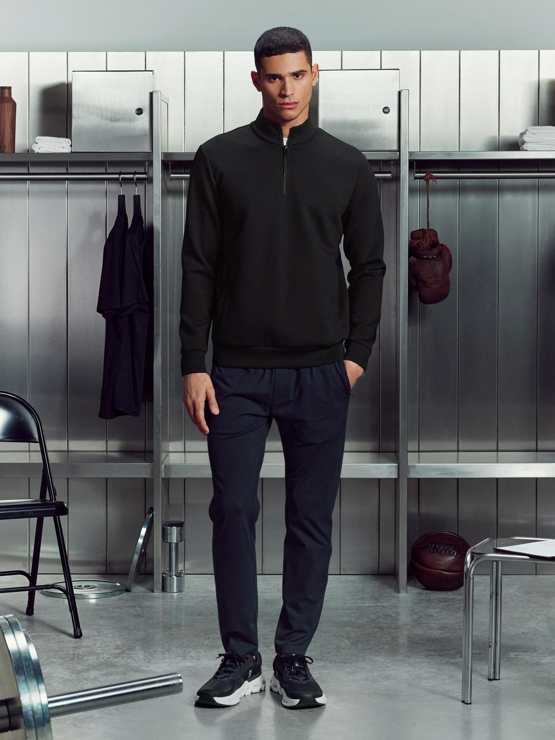 Mens Interlock Jersey Technical Half Zip in Black