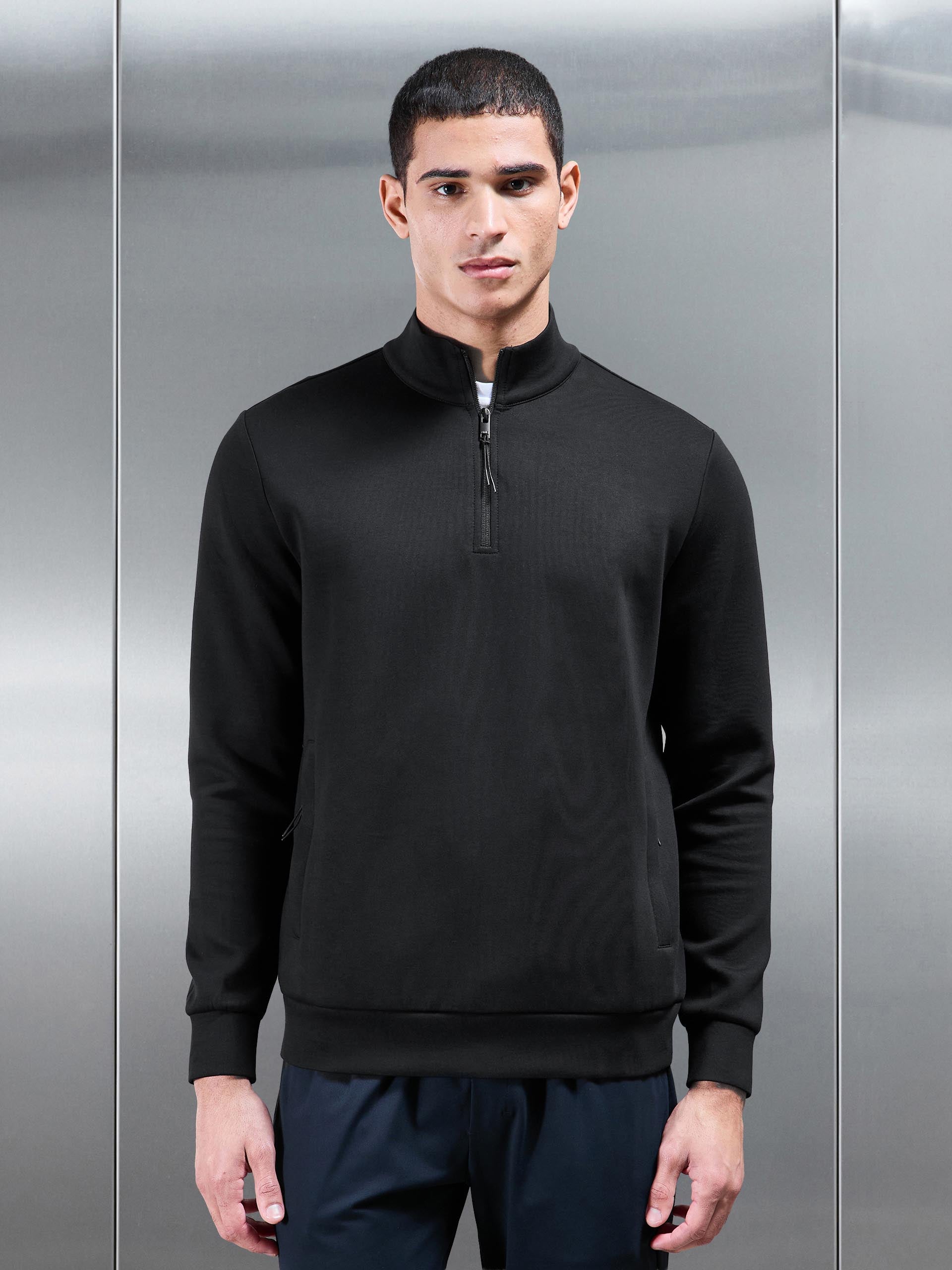 Mens Interlock Jersey Technical Half Zip in Black