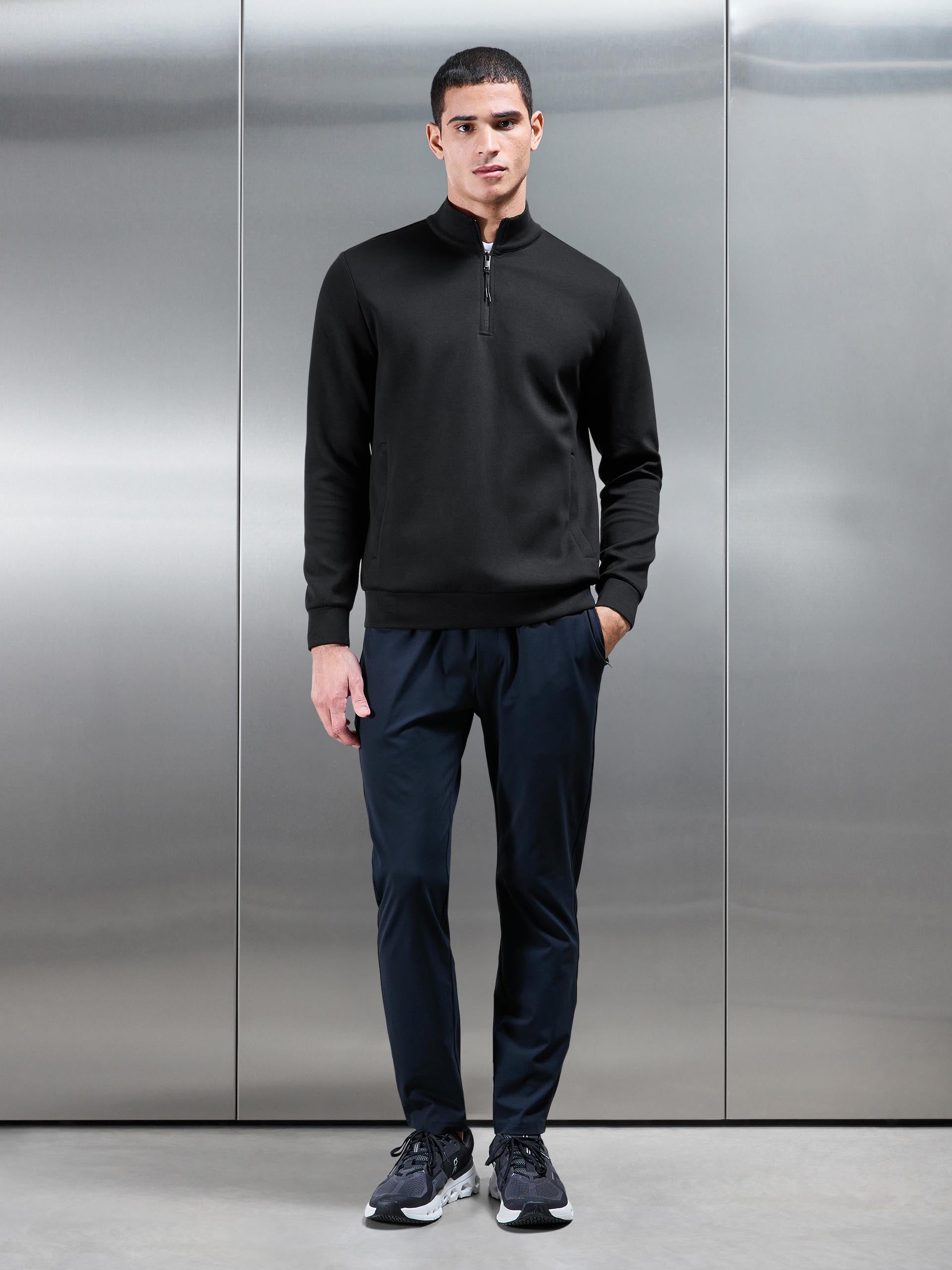 Mens Interlock Jersey Technical Half Zip in Black