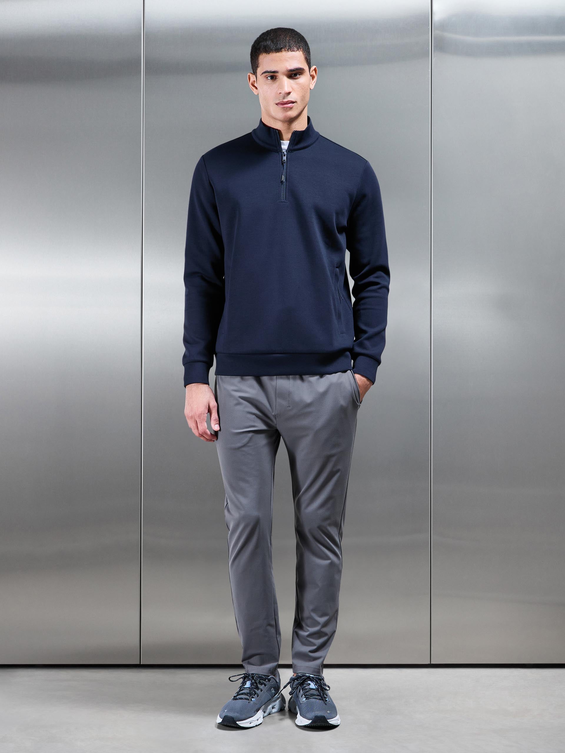 Mens Interlock Jersey Technical Half Zip in Navy