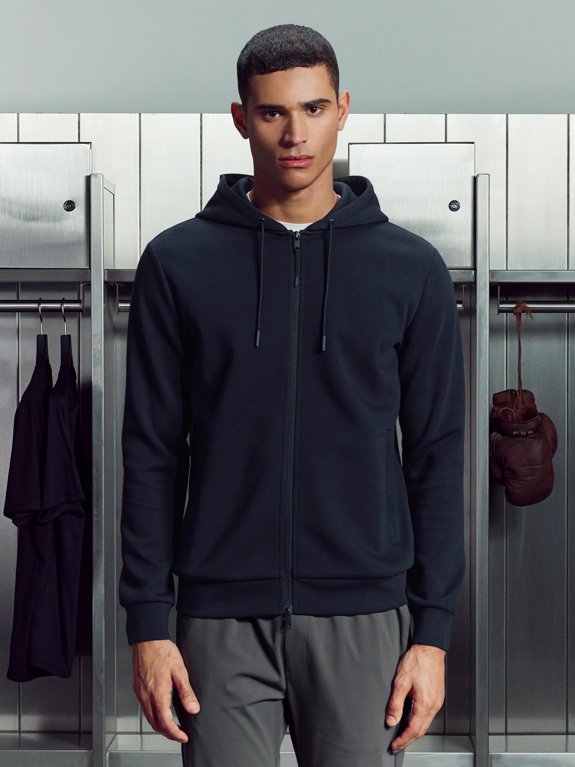 Mens Interlock Jersey Technical Zip Hoodie in Navy