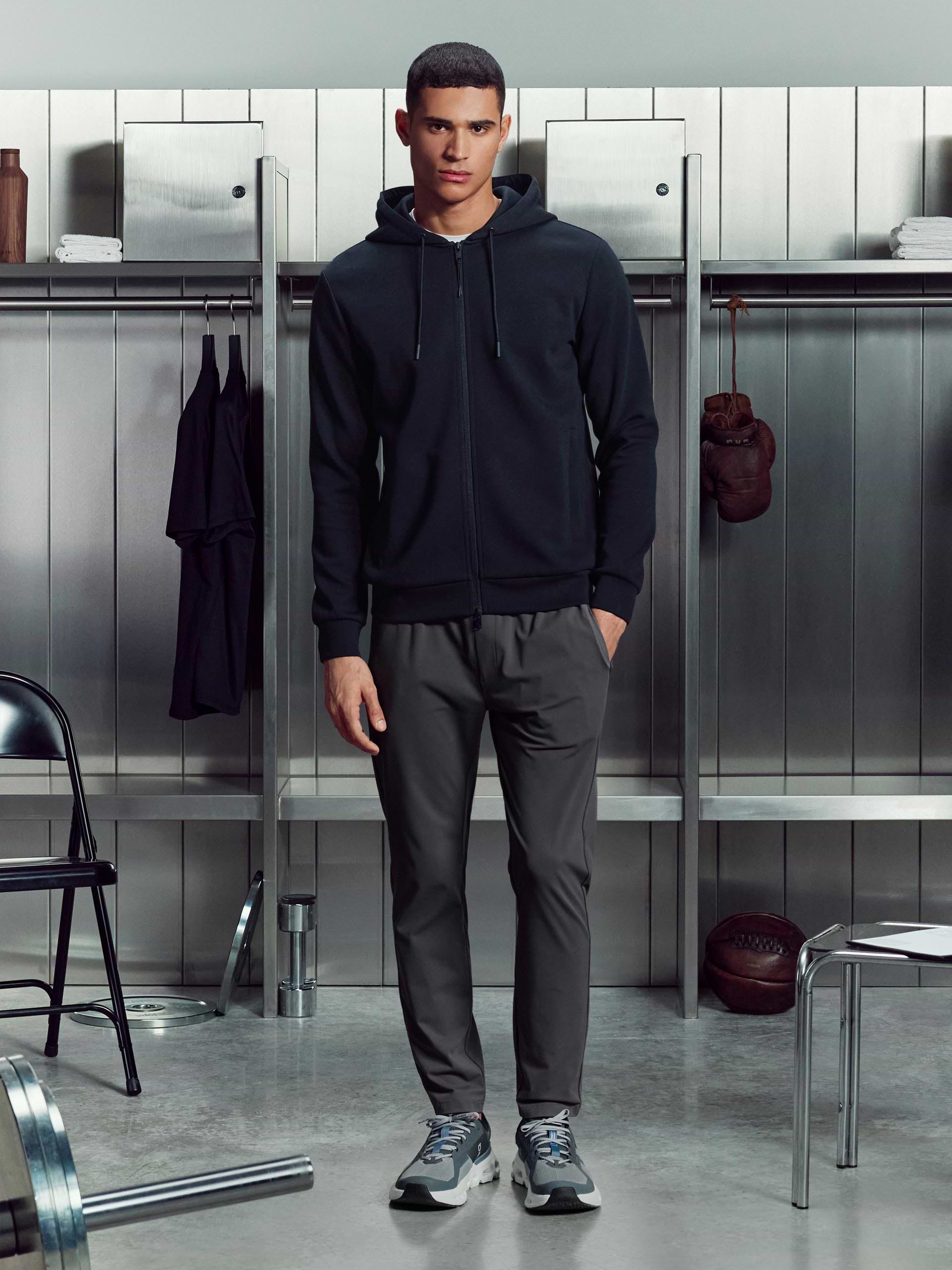 Mens Interlock Jersey Technical Zip Hoodie in Navy