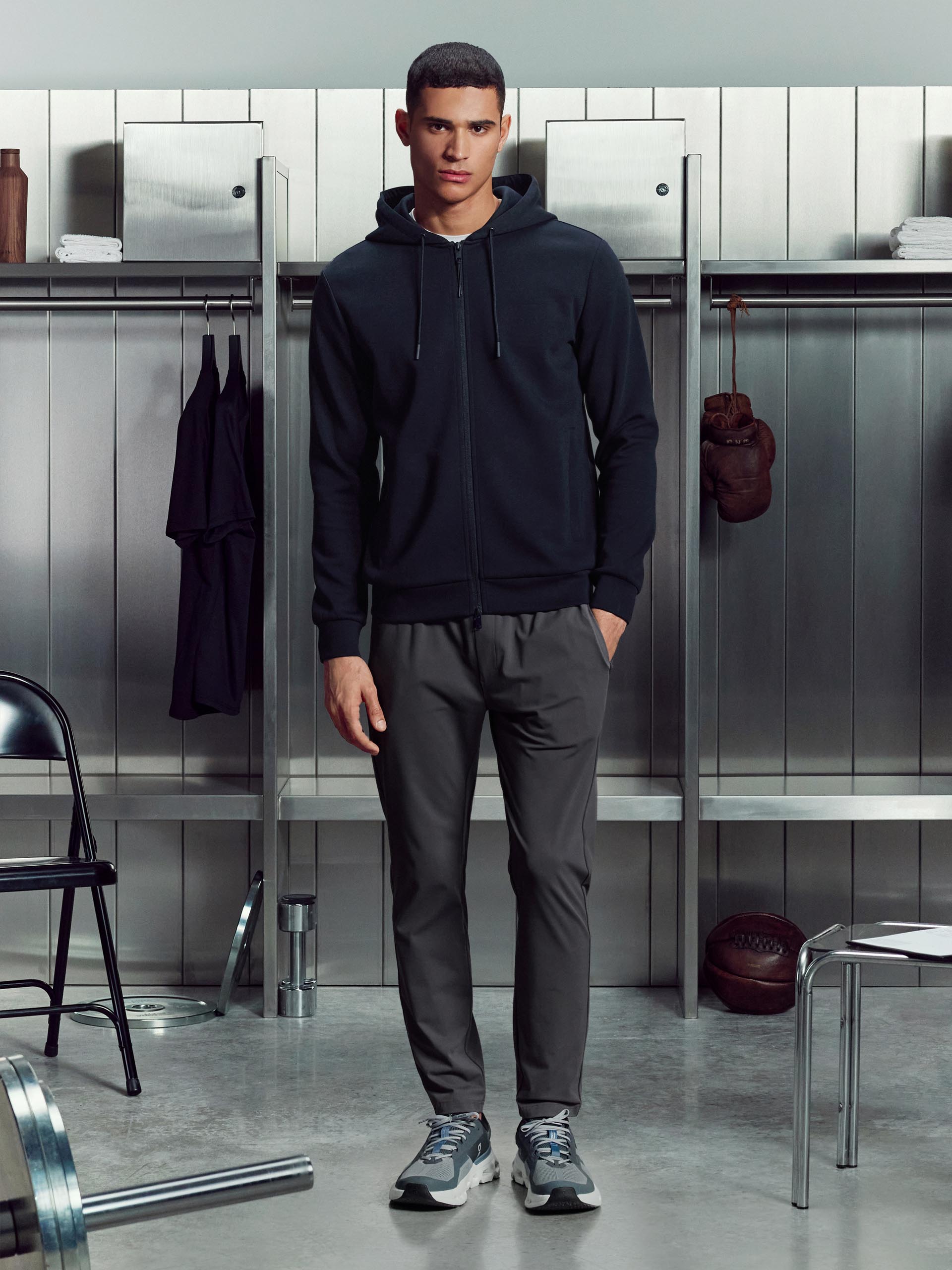 Mens Interlock Jersey Technical Zip Hoodie in Navy