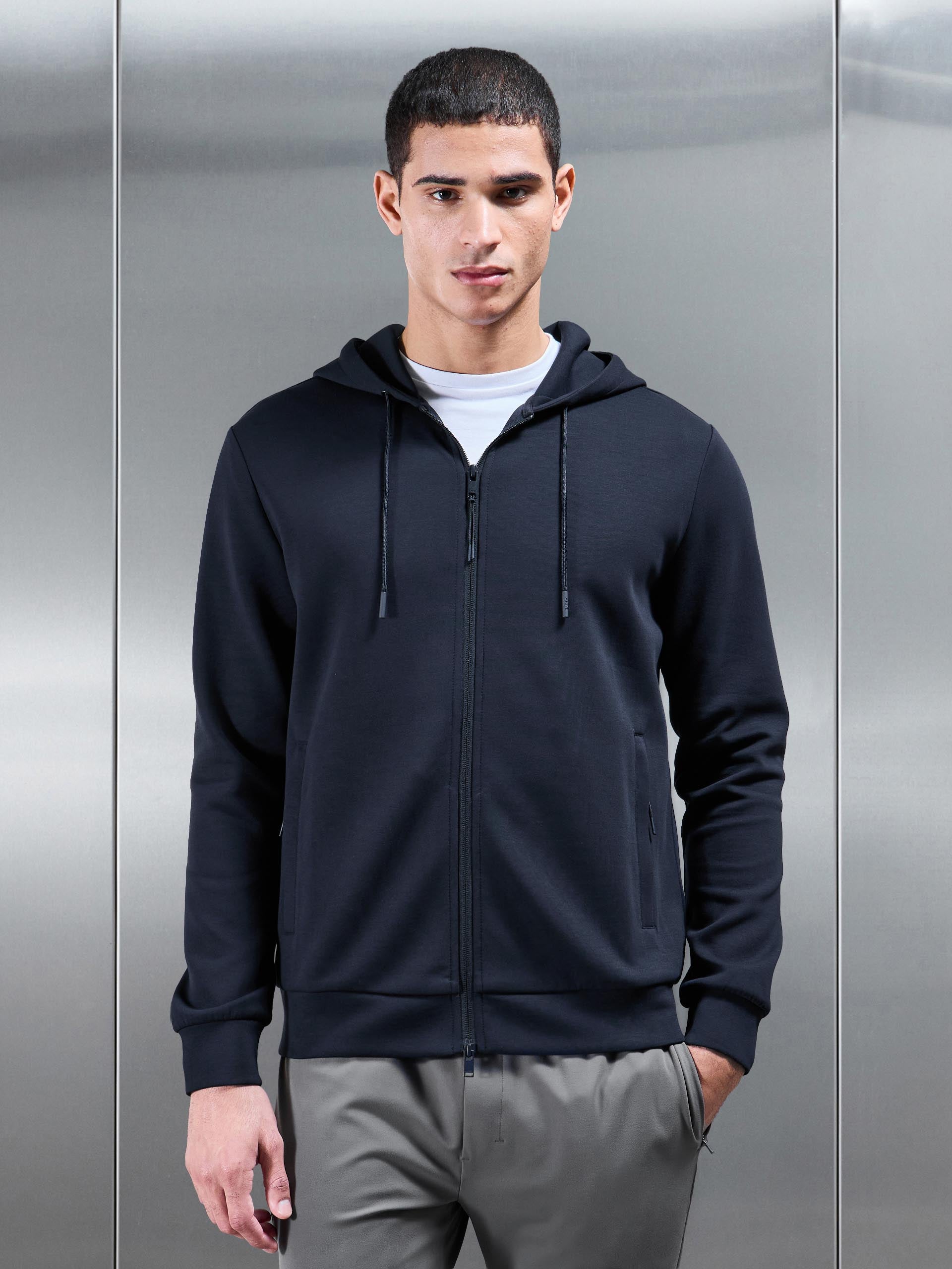 Mens Interlock Jersey Technical Zip Hoodie in Navy