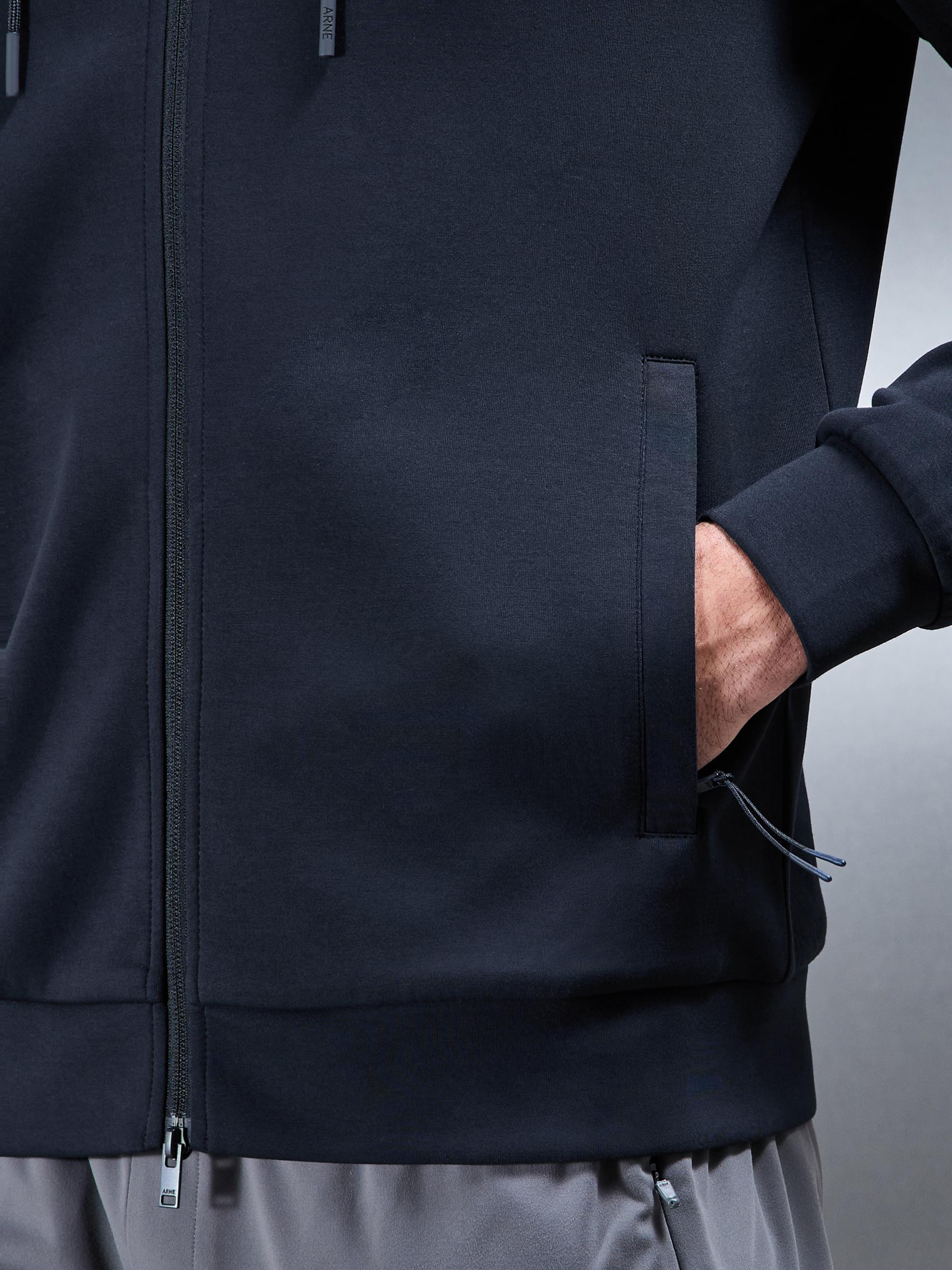 Mens Interlock Jersey Technical Zip Hoodie in Navy