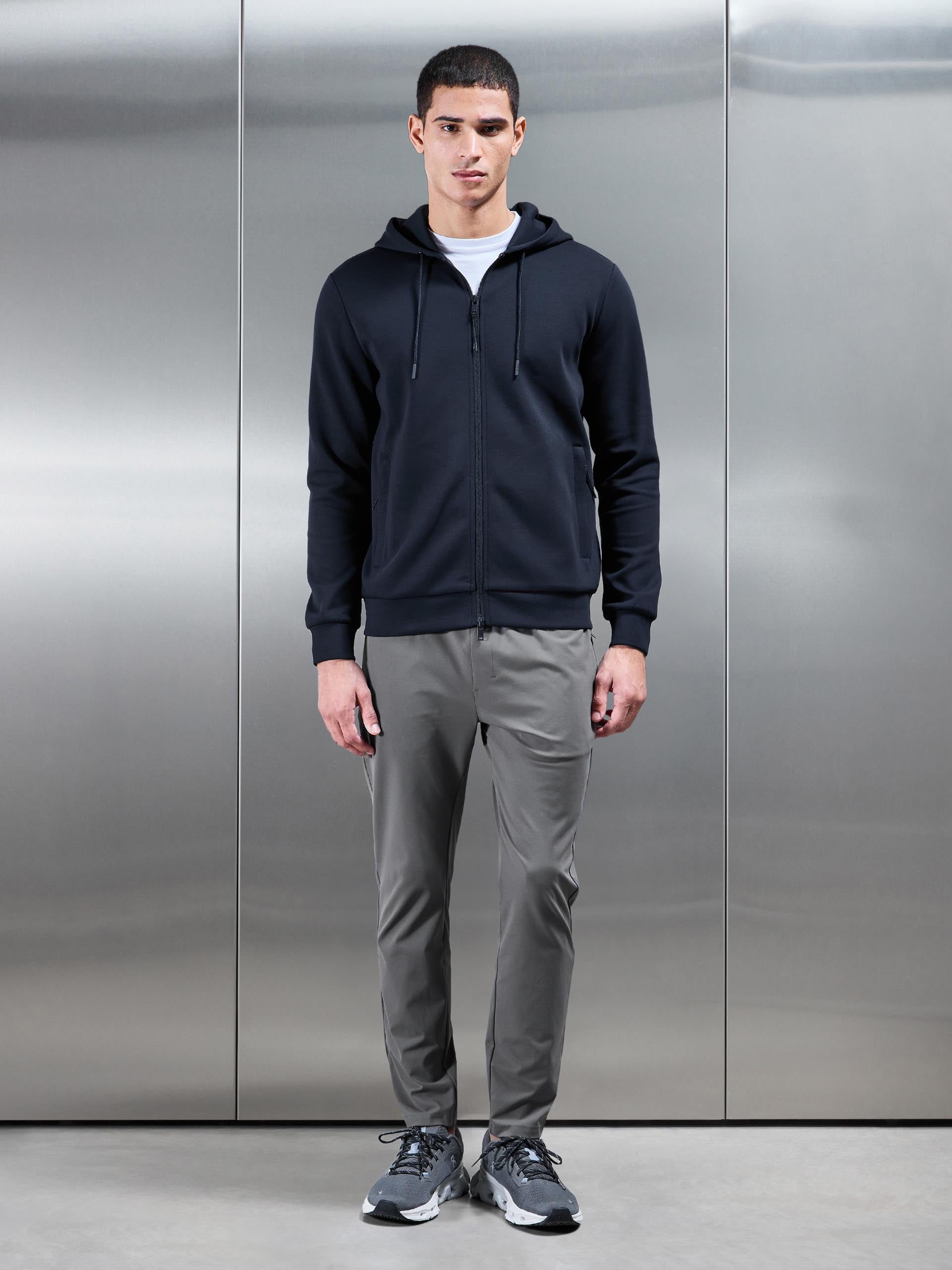 Mens Interlock Jersey Technical Zip Hoodie in Navy