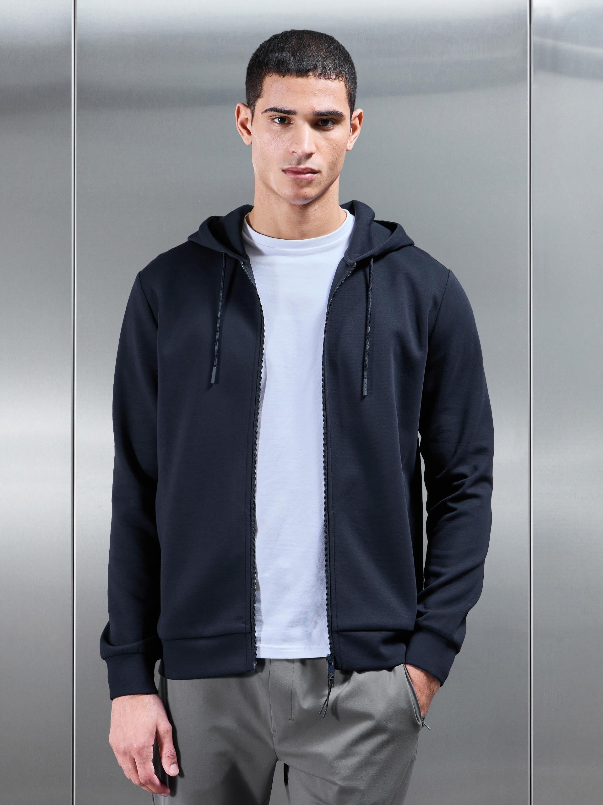 Mens Interlock Jersey Technical Zip Hoodie in Navy
