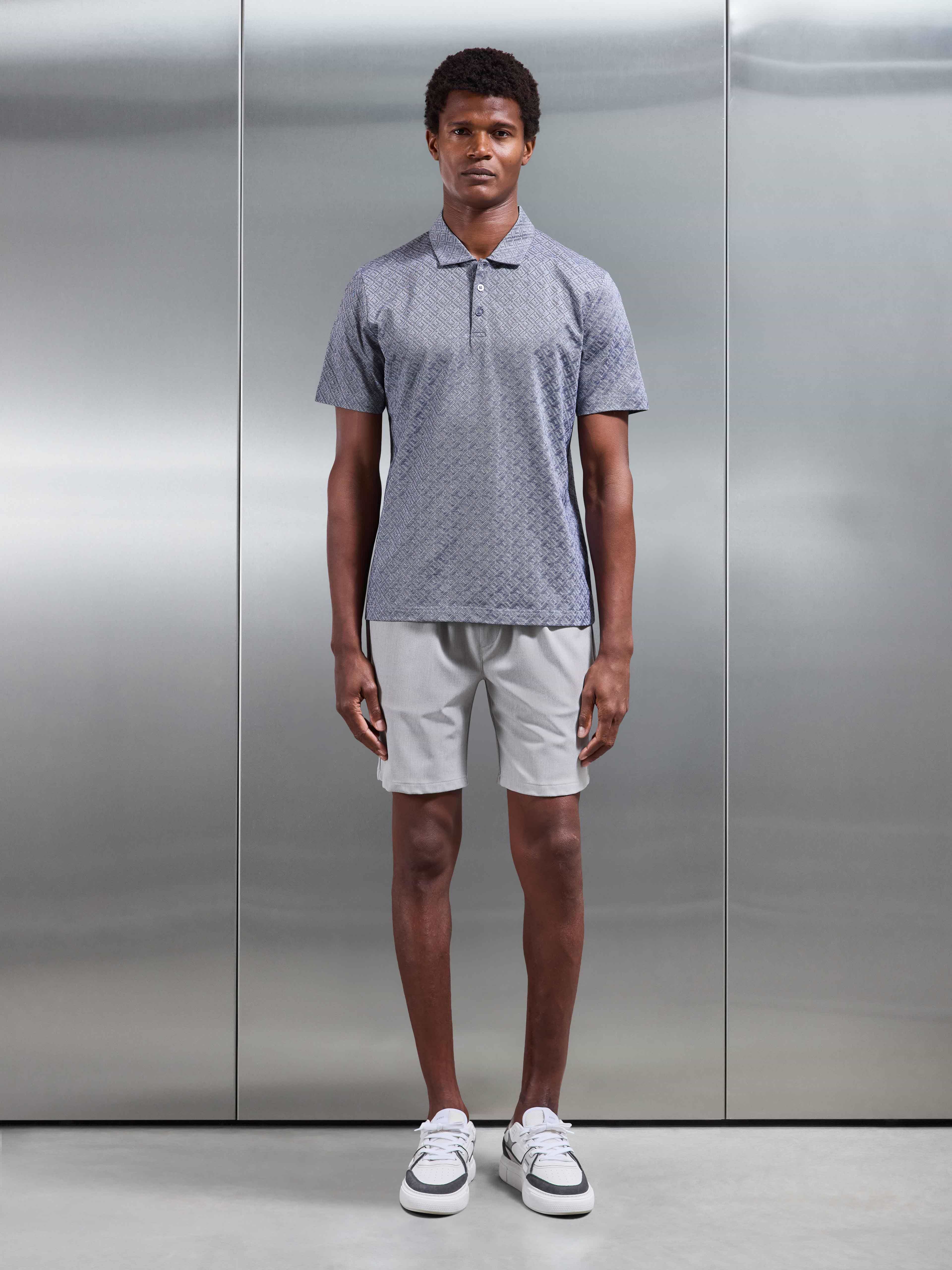 Mens Jacquard Pique Polo Shirt in Navy