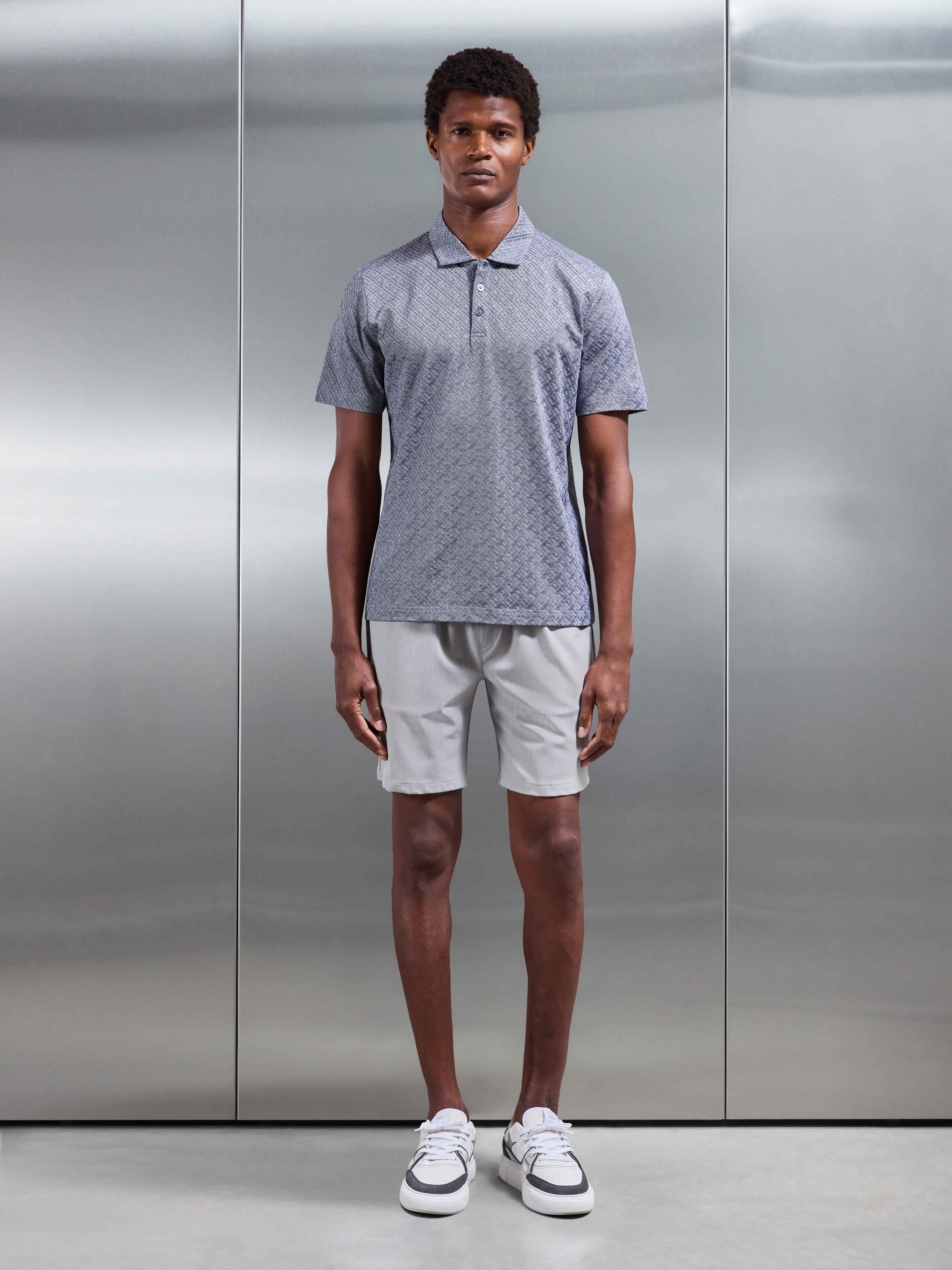 Mens Jacquard Pique Polo Shirt in Navy