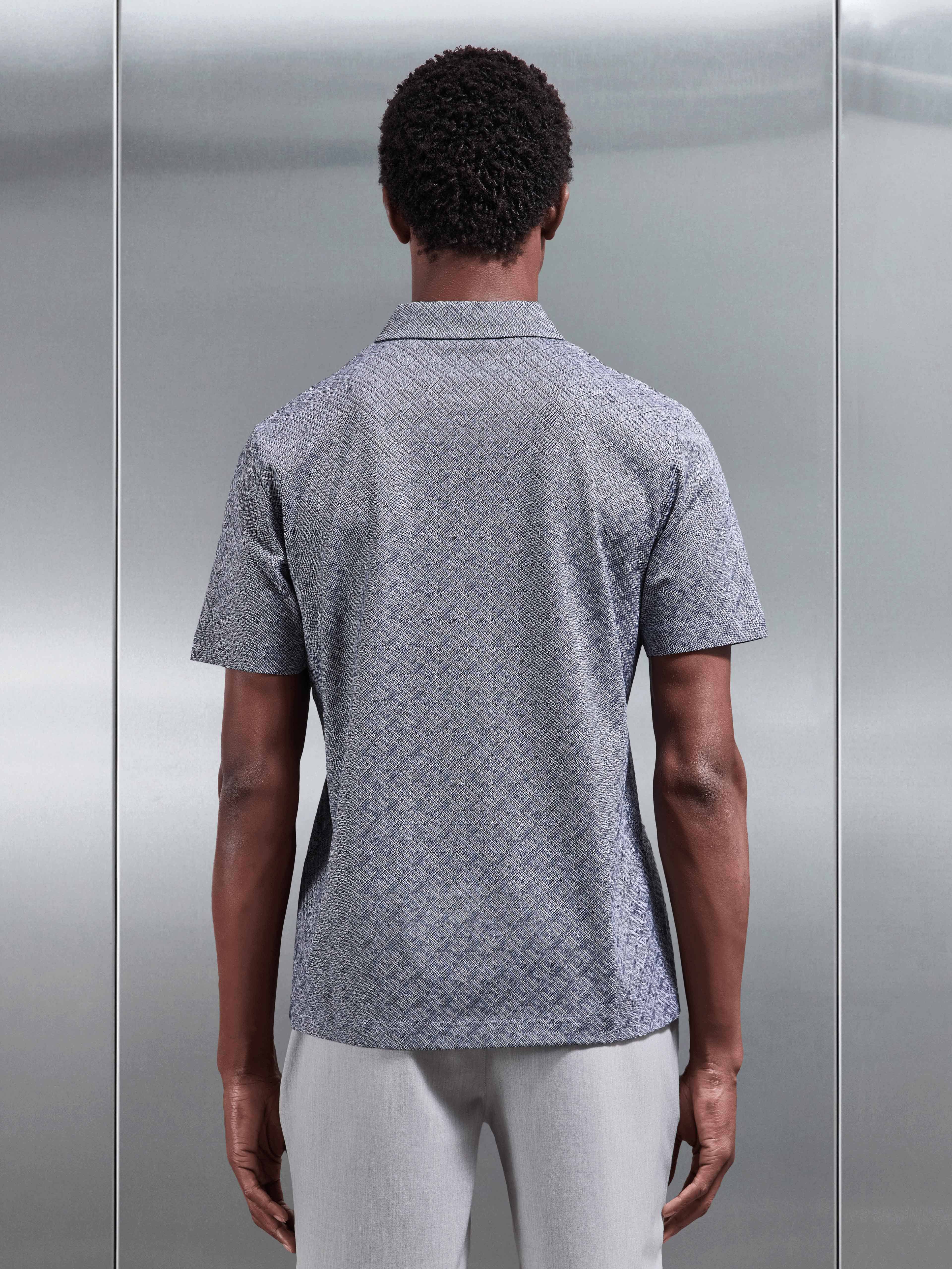 Jacquard Pique Polo Shirt in Navy