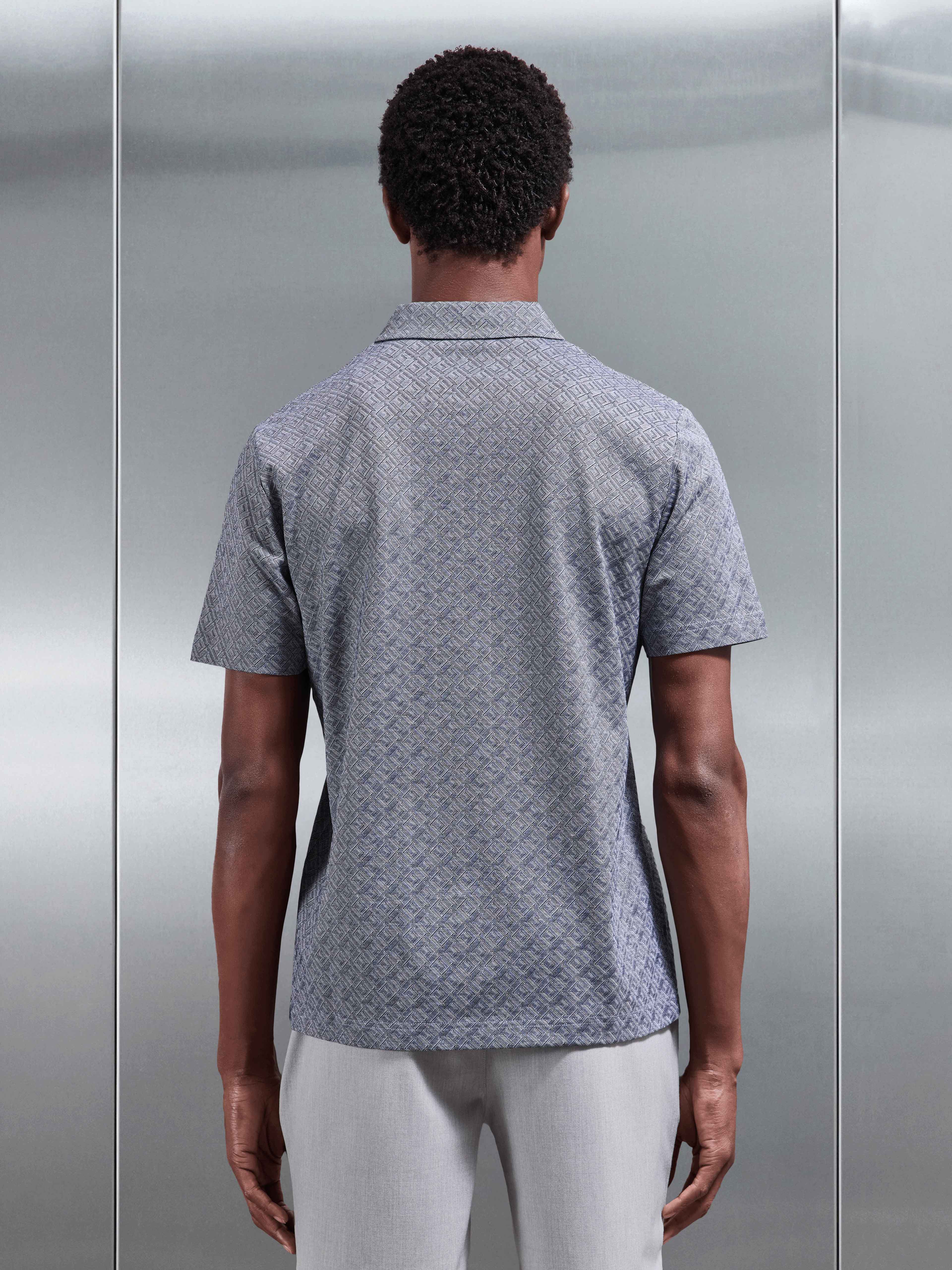Mens Jacquard Pique Polo Shirt in Navy