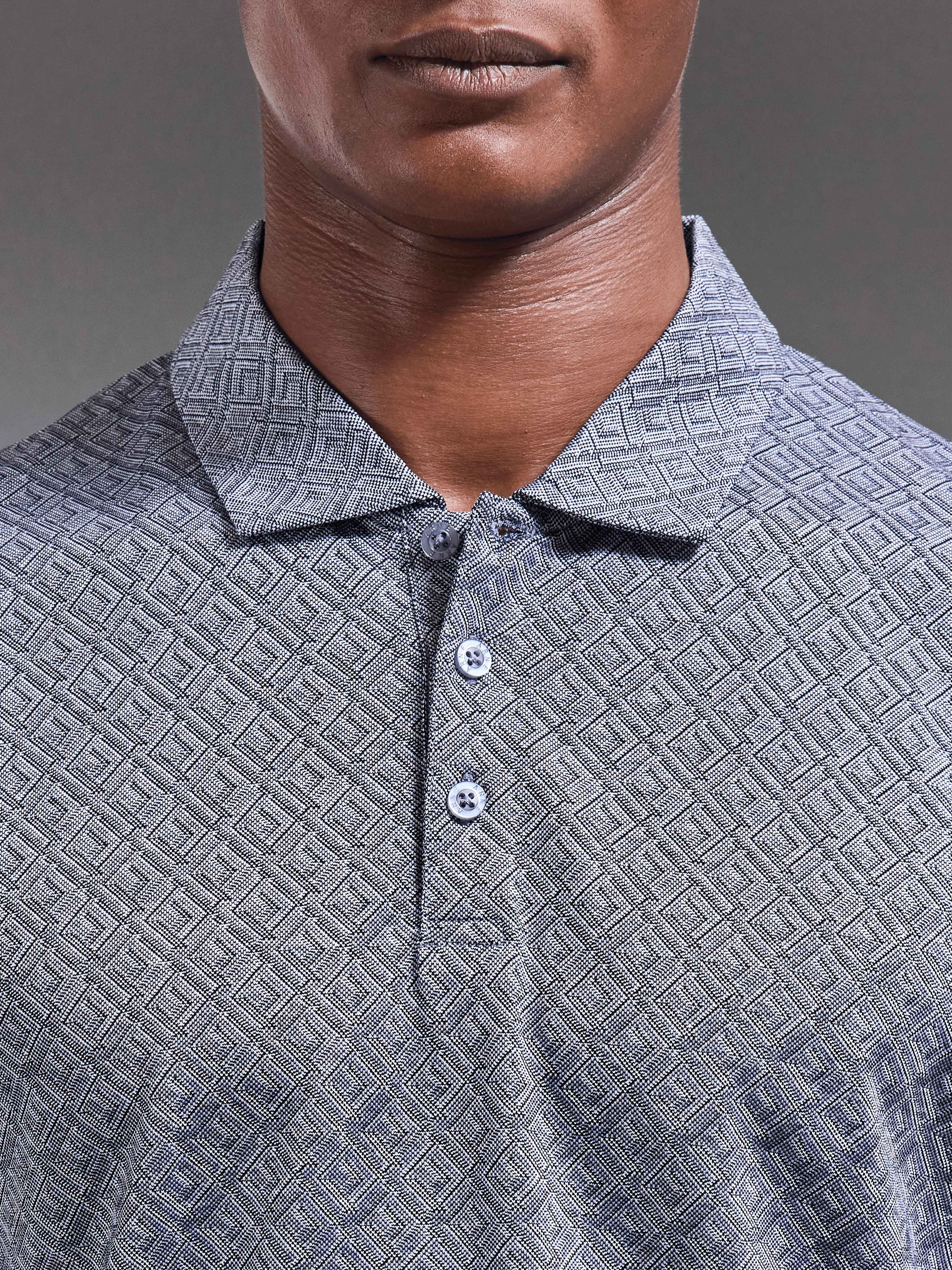 Mens Jacquard Pique Polo Shirt in Navy
