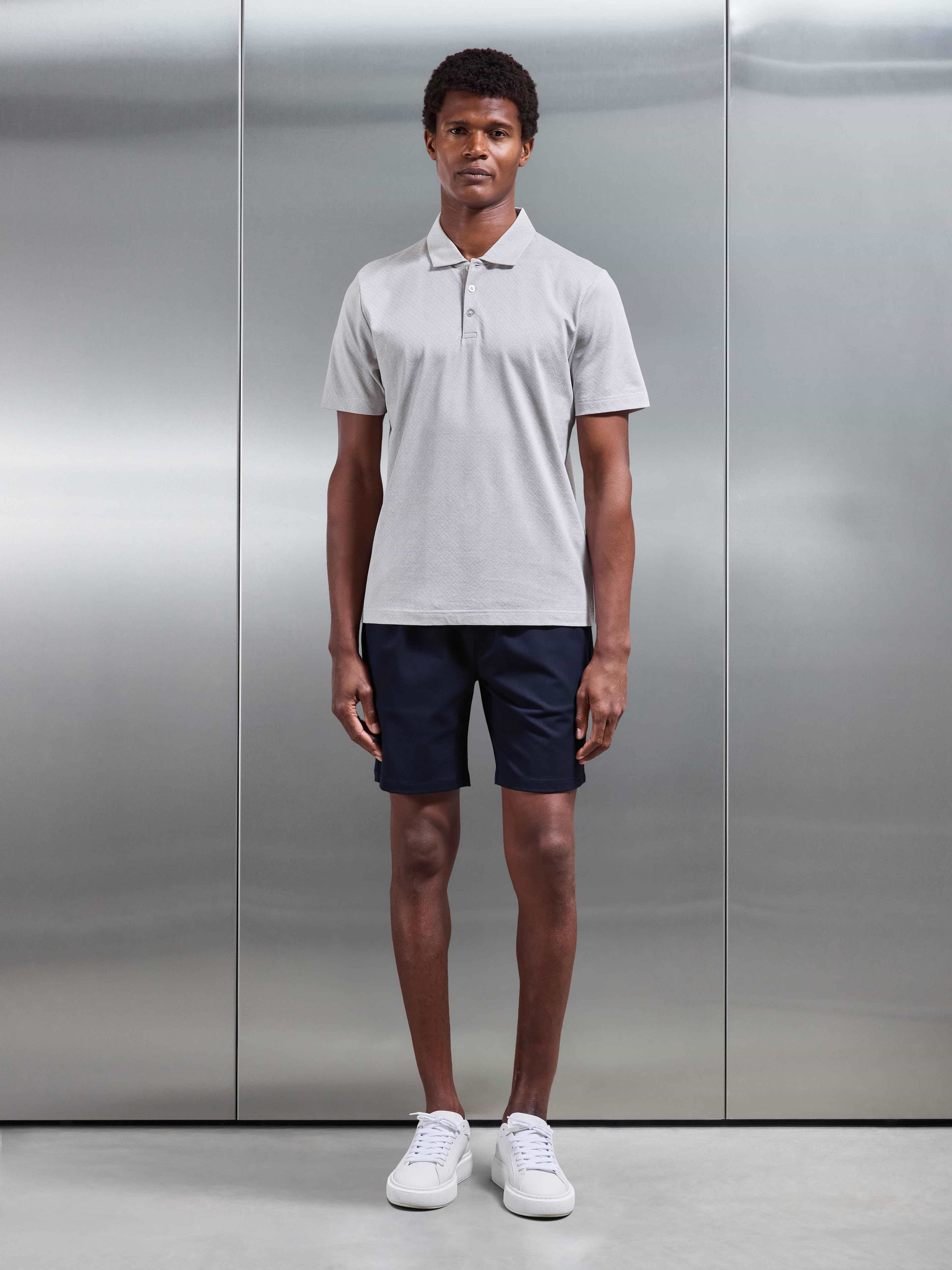 Mens Jacquard Pique Polo Shirt in Stone