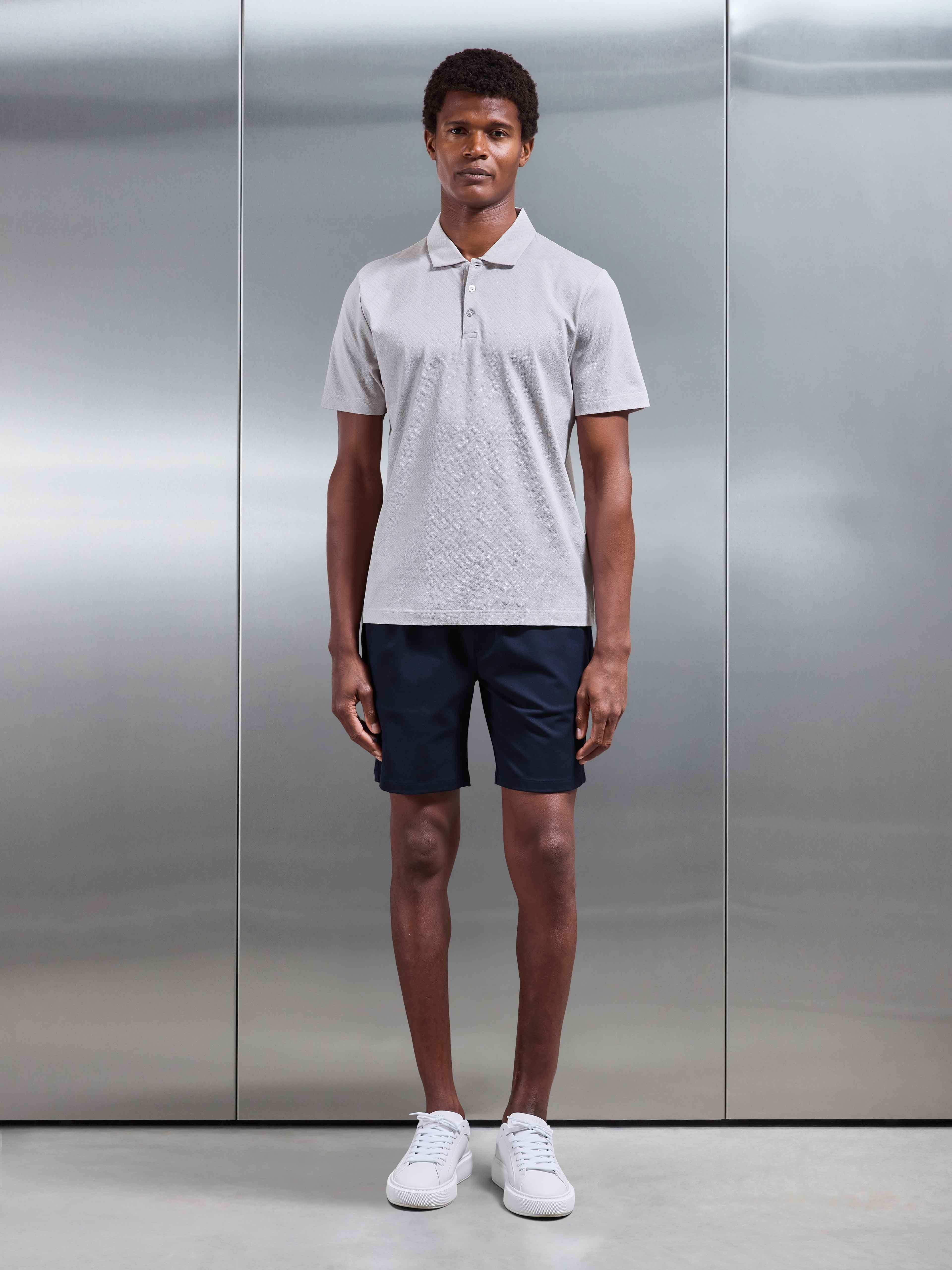 Mens Jacquard Pique Polo Shirt in Stone