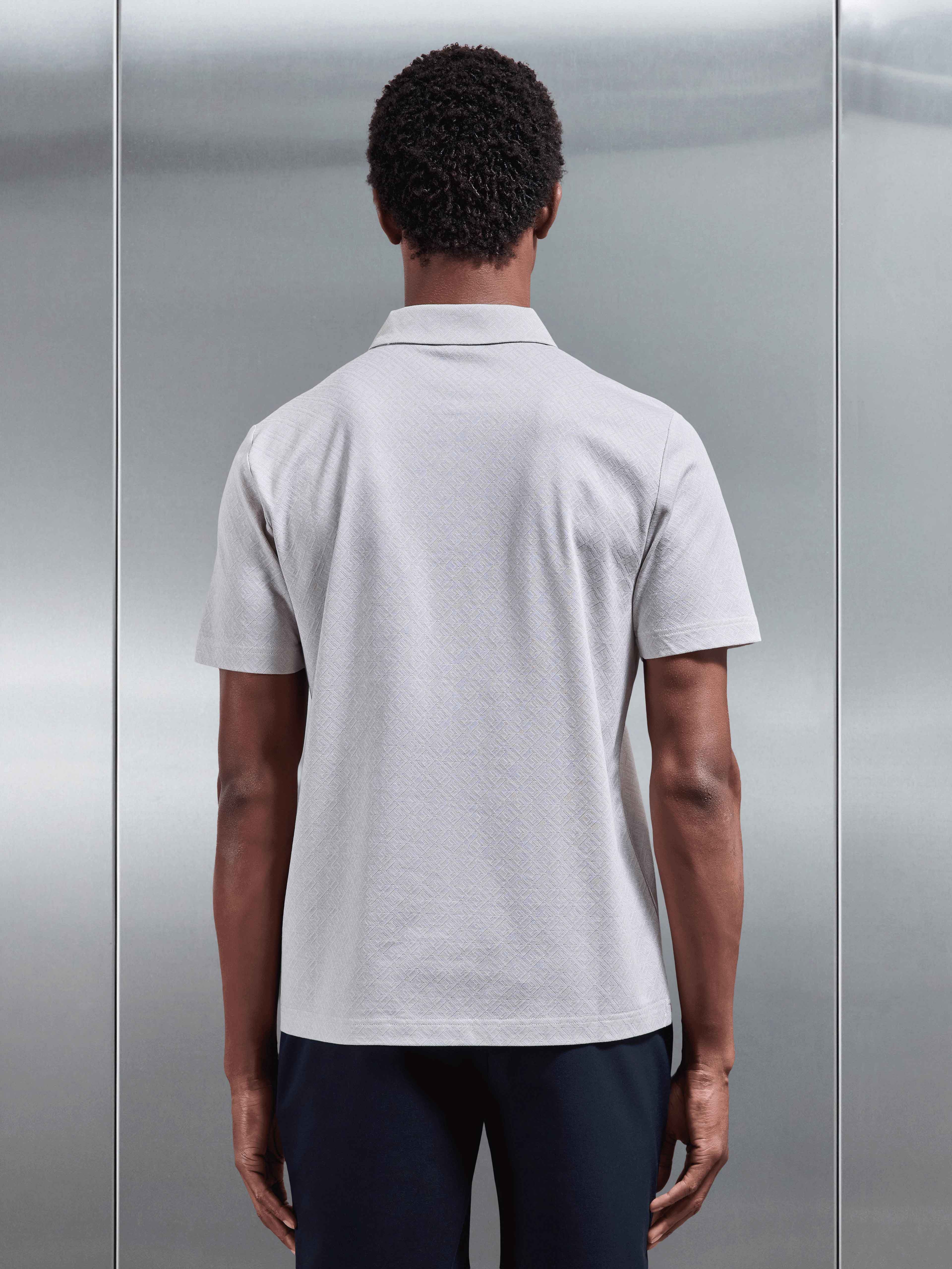 Mens Jacquard Pique Polo Shirt in Stone
