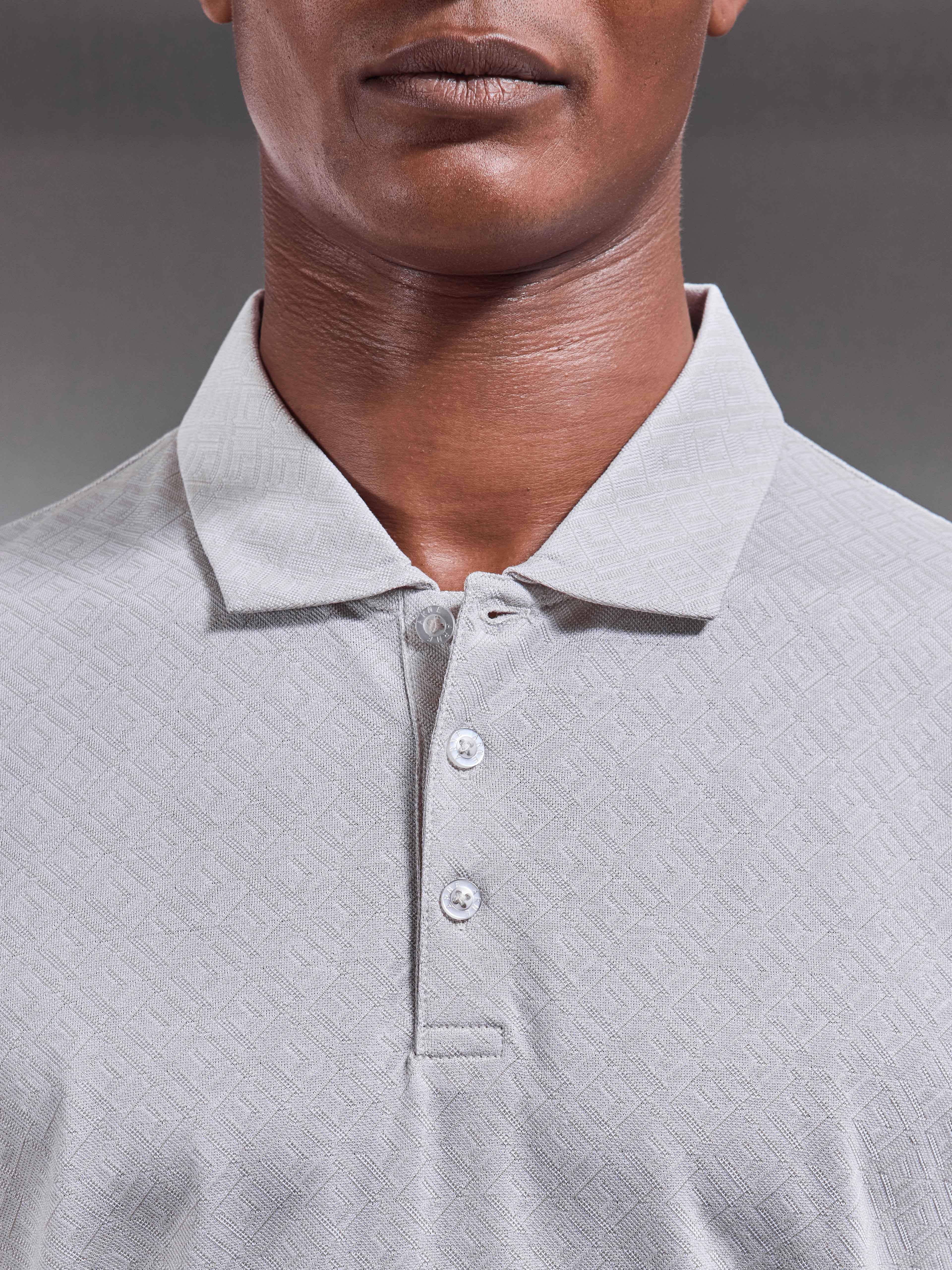 Mens Jacquard Pique Polo Shirt in Stone