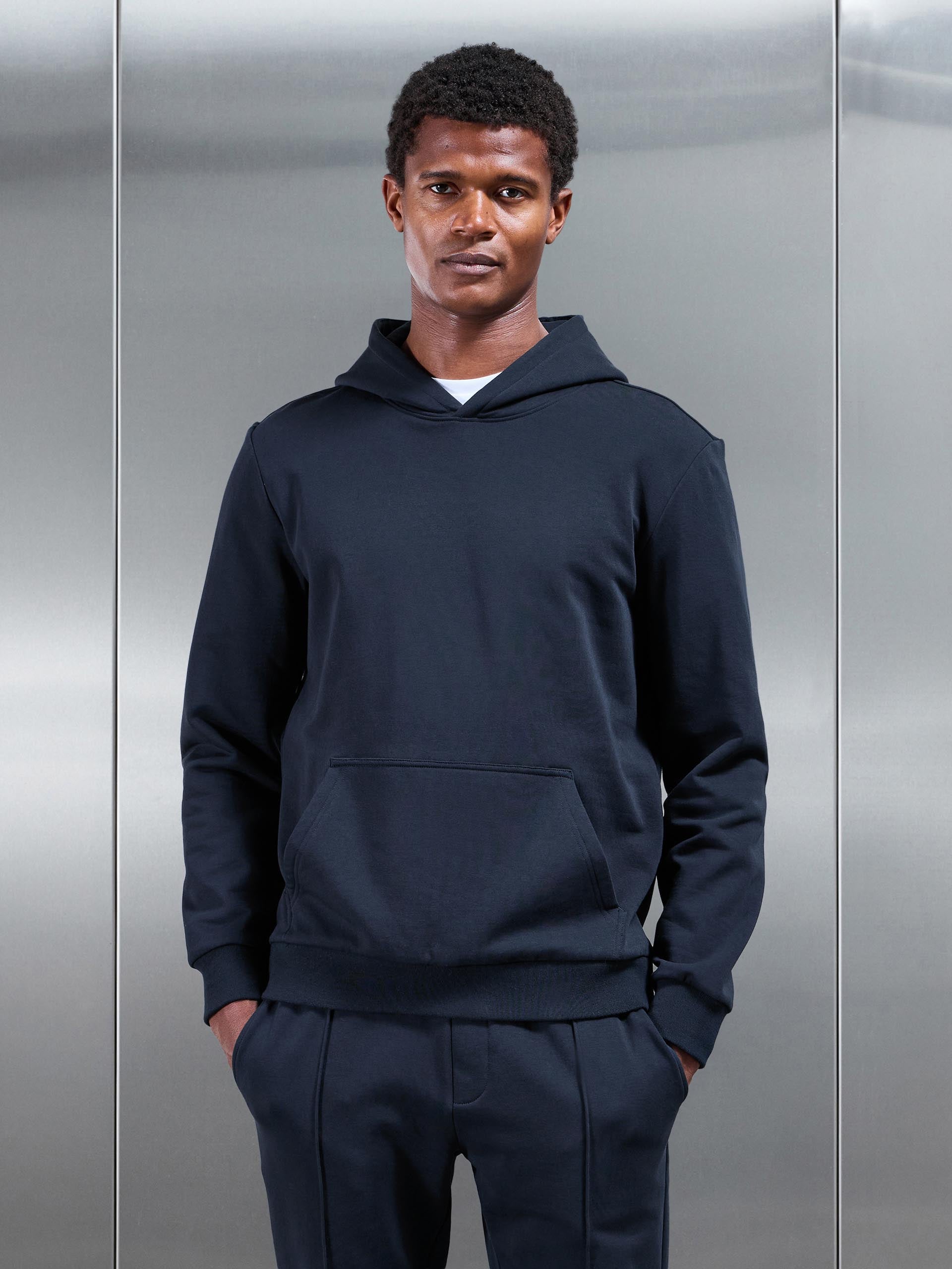 Mens Jersey Hoodie In Navy