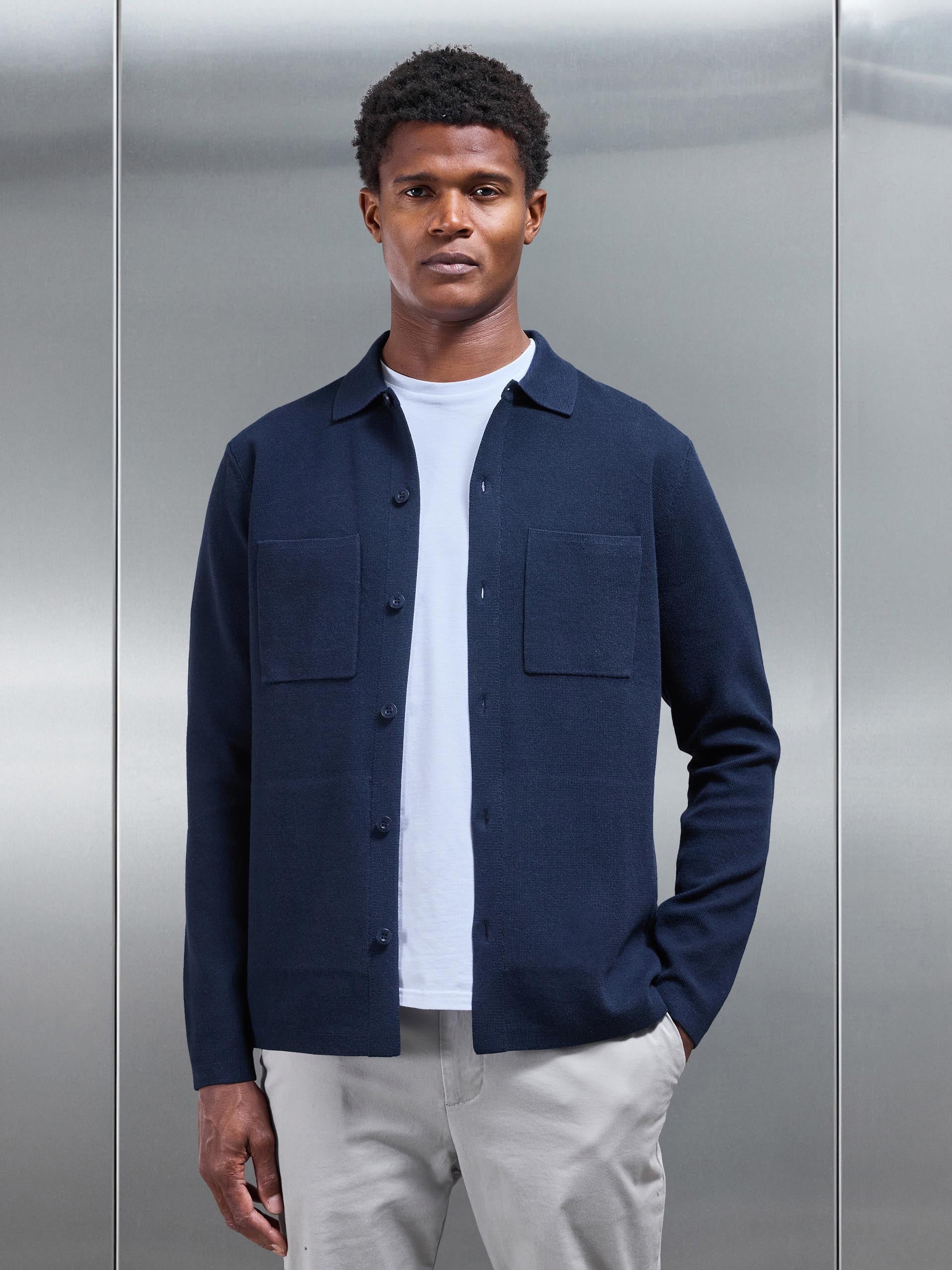 Mens Knitted Overshirt in Navy