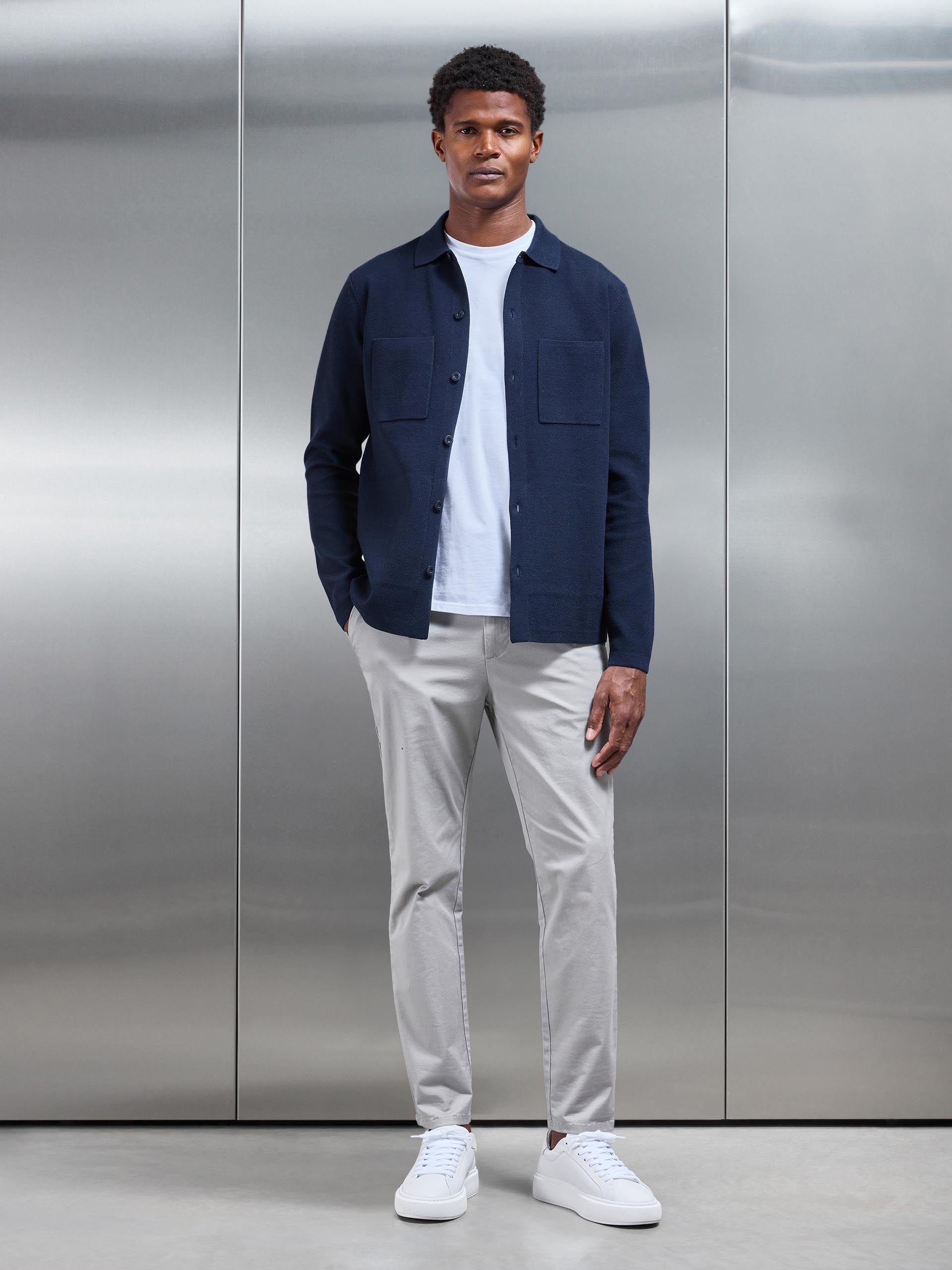 Mens Knitted Overshirt in Navy