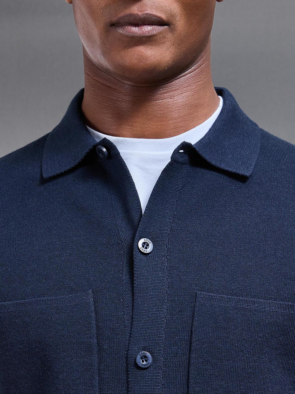 Mens Knitted Overshirt in Navy
