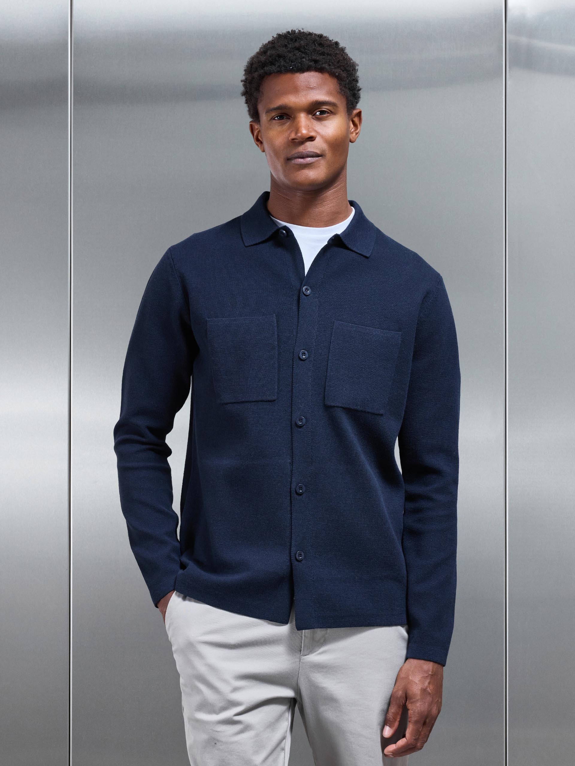 Mens Knitted Overshirt in Navy