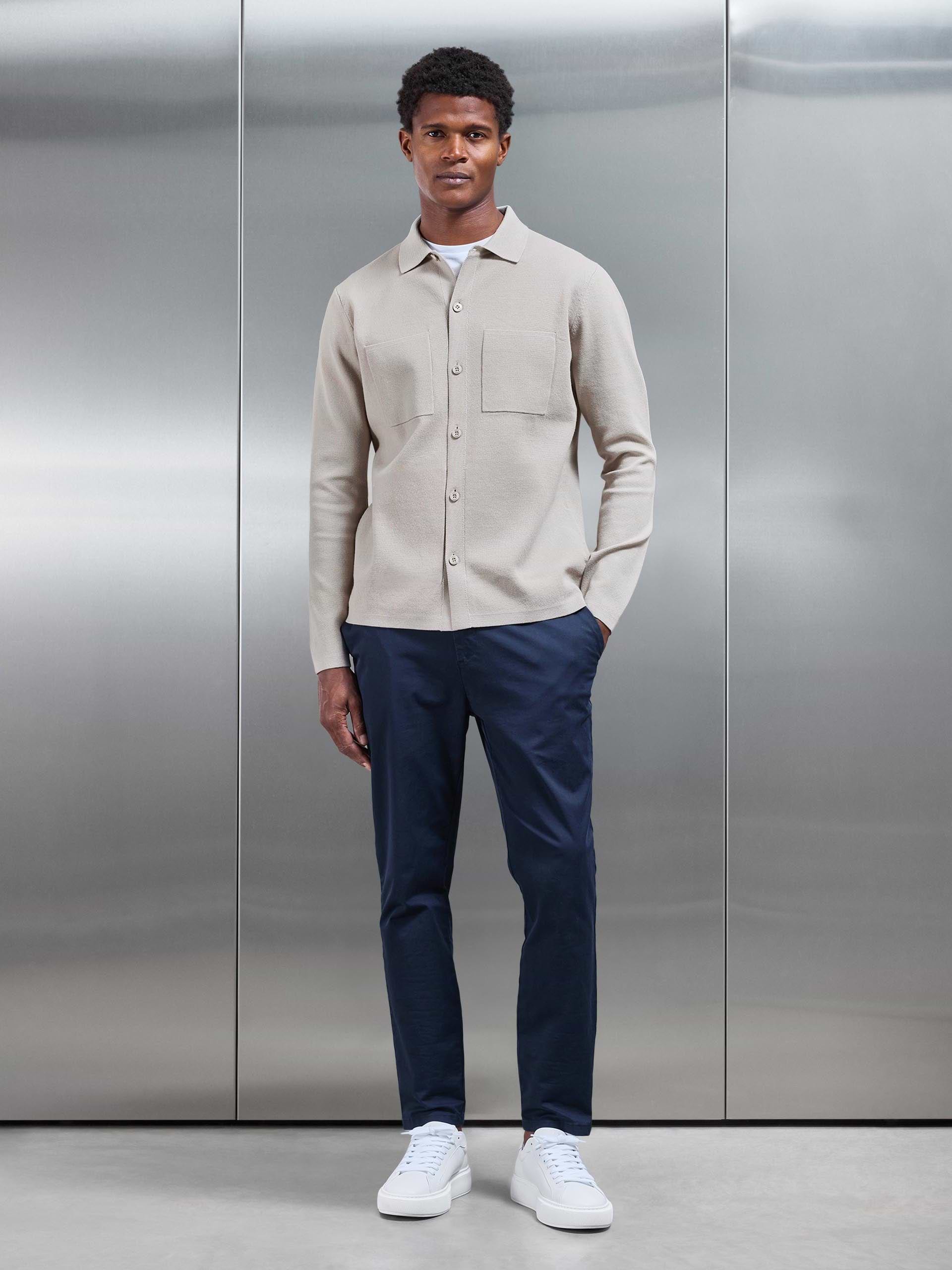 Knitted Overshirt in Stone