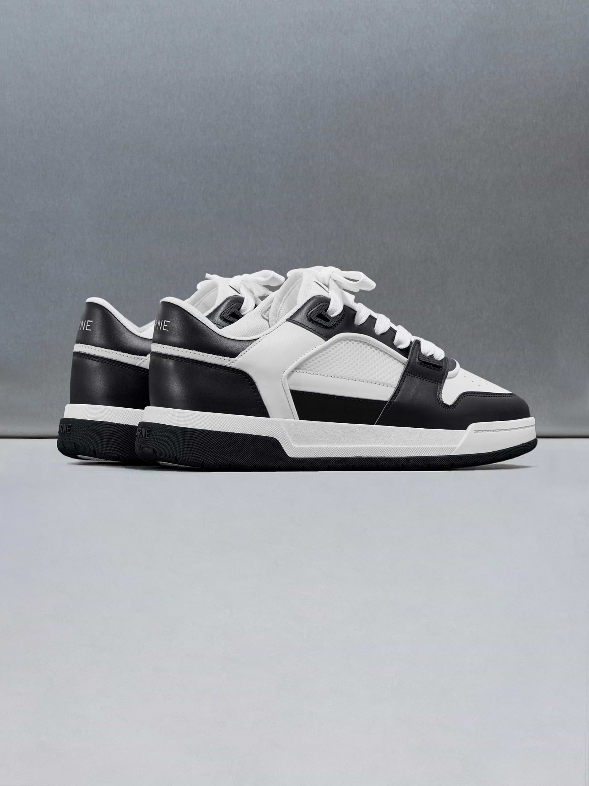 Leather Basket Trainer in White Black